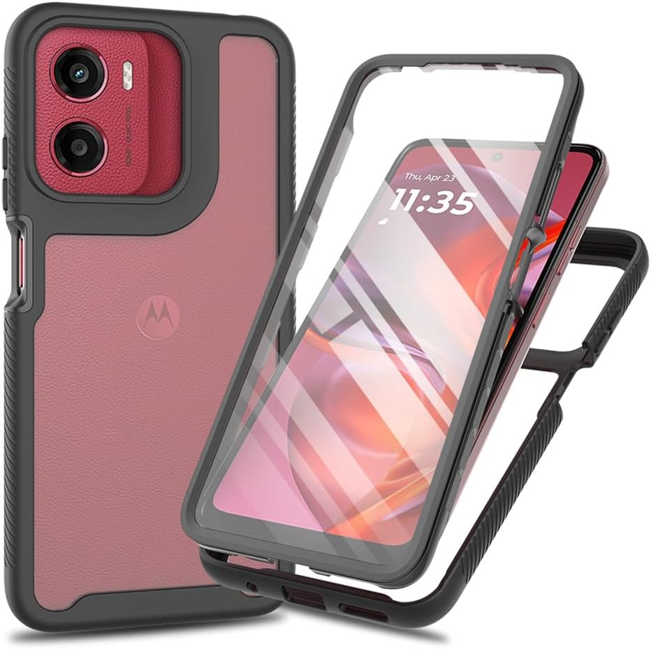 SEAHAI Clear Case for Motorola Moto E15/MOTO G05/MOTO G15/MOTO G15 Power, [With Built-In Screen Protector] Military Grade Full Body Rugged Armor Cover, Heavy Duty Dropproof Shockproof Case - Black