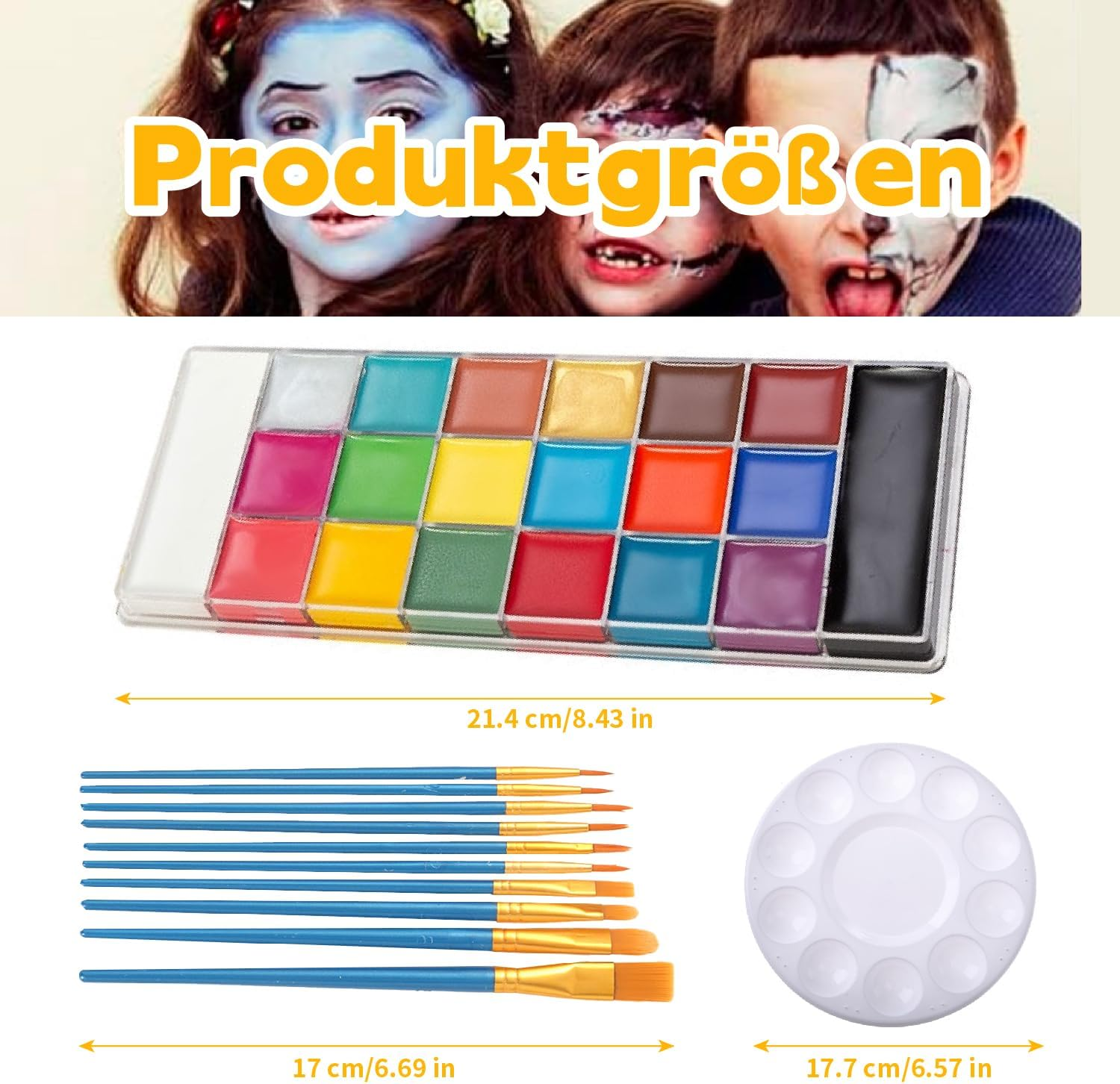 Body Painting Paint Set, 20 Water Soluble Face Paints Children'S Make-Up with 10 Brushes, Body Paint, Body Painting Colours Set for Halloween/Carnival/Christmas/Easter/Colsplay Makeup Body image number 1