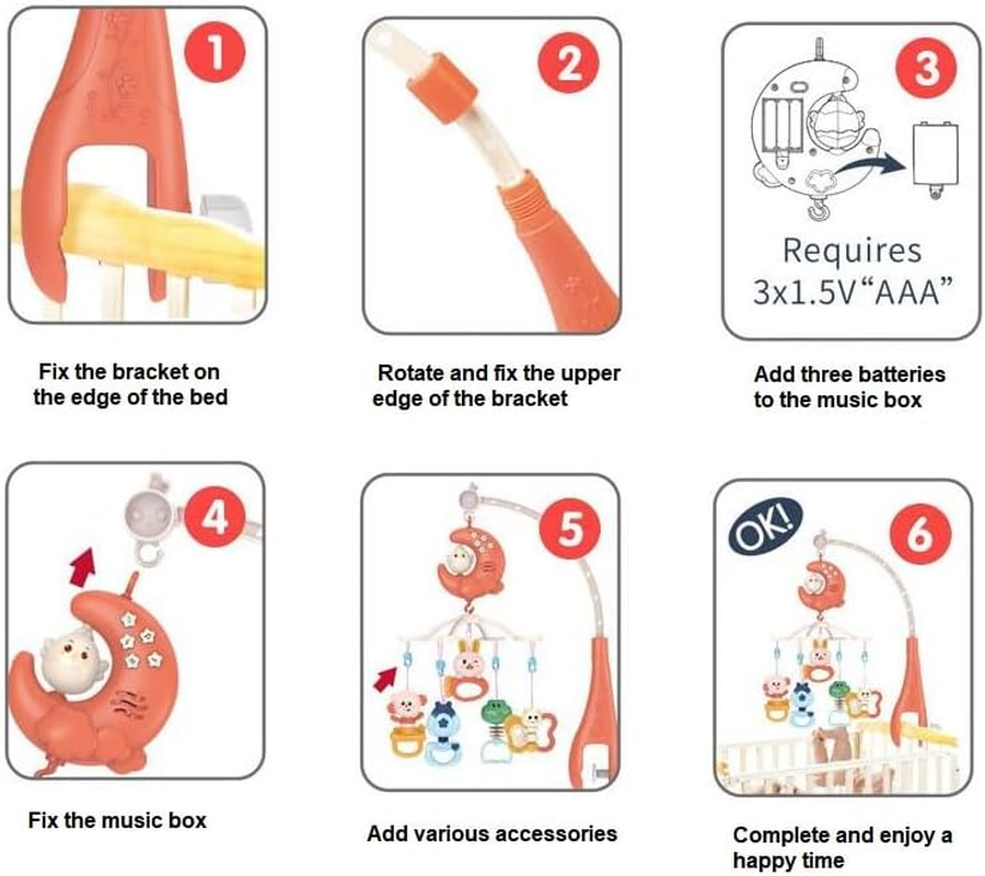 Baby Crib Mobile for Crib with Music and Lights, Remote,Moon and Star Projection, Baby Crib Toys for Boys Girls image number 4