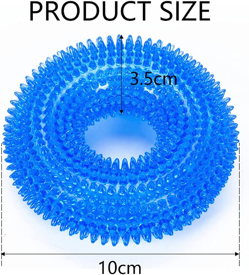 Durable Dog Squeaky Chew Toys for Aggressive Chewers Dental Teething Cleaning (Non-Toxic Soft Natural Rubber), Cute Crystal Ring Design 3.9 Inches (Blue) image number 4