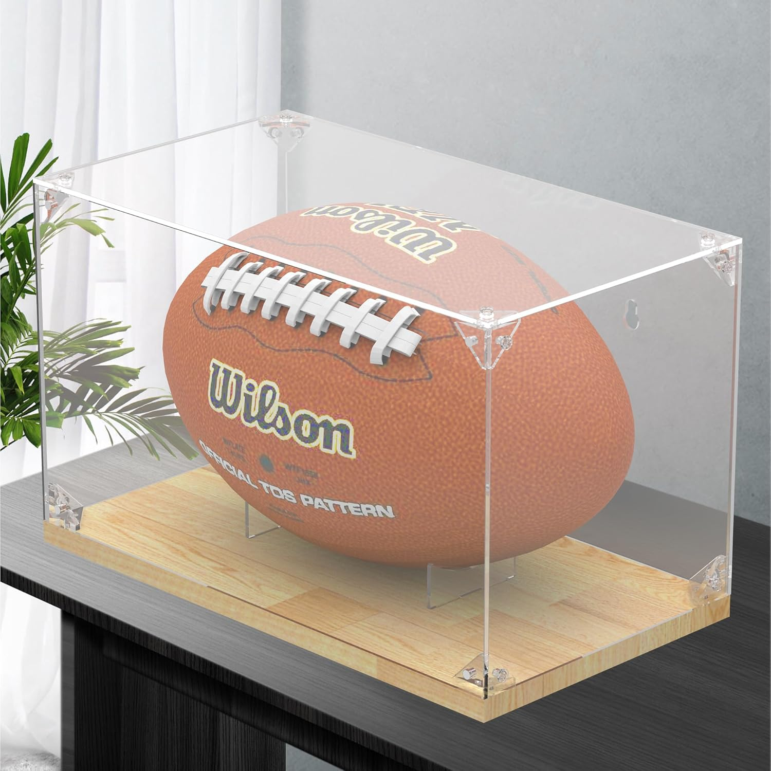 Acrylic Display Case, Collectibles Clear Acrylic Football Display Case, Display Box for Toys Case Storage Box Memorabilia Football with Premium Solid Wood Base image number 2