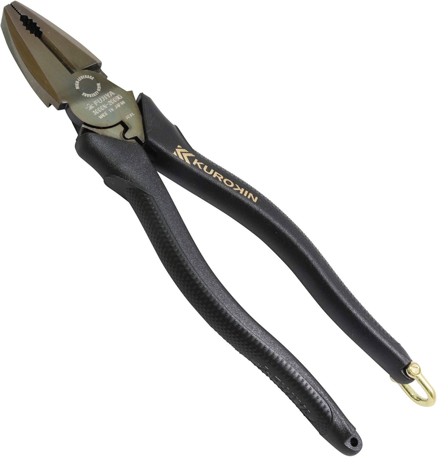 Fujiya 3000N-200BG Eccentric Power Pliers (Black Gold with Shackle) 7.9 Inches (200 Mm), Easy Cutting with Eccentric Levers