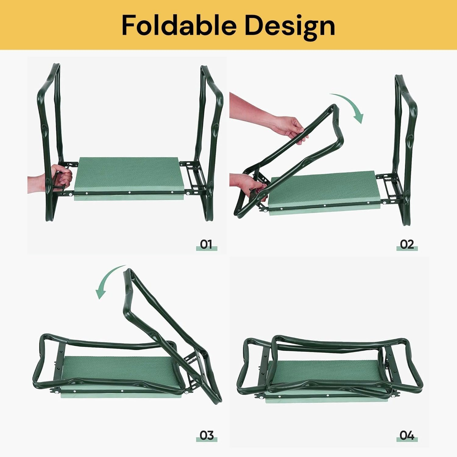 EZONEDEAL Garden Kneeler Stool Seat, Folding Stool 2 in 1, Portable Kneeling, Foldable Bench Foam Pad Protect Knee - 2 Tool Pouches Easy to Carry Lightweight and Practical image number 2