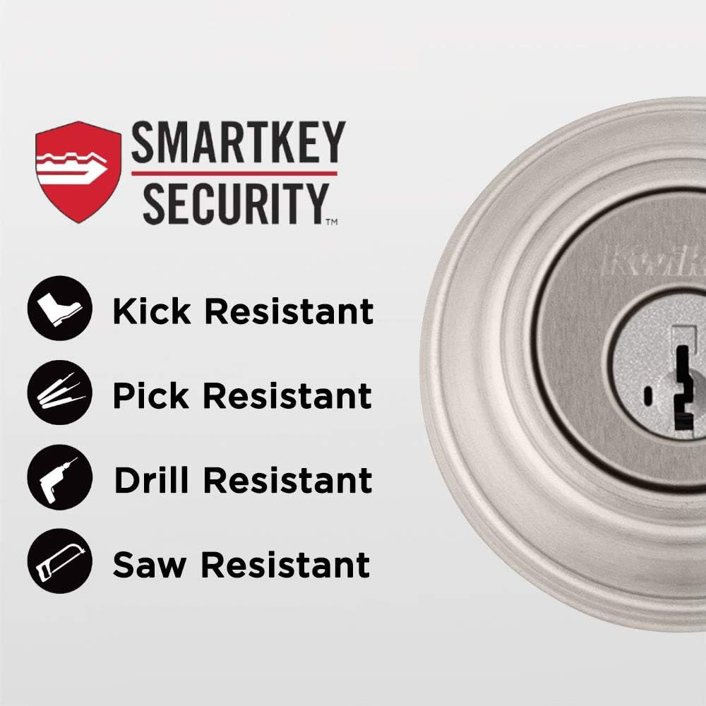 Kwikset 991 Tustin Entry Lever and Single Cylinder Deadbolt Combo Pack Featuring Smartkey in Satin Nickel - Venetian Bronze image number 2