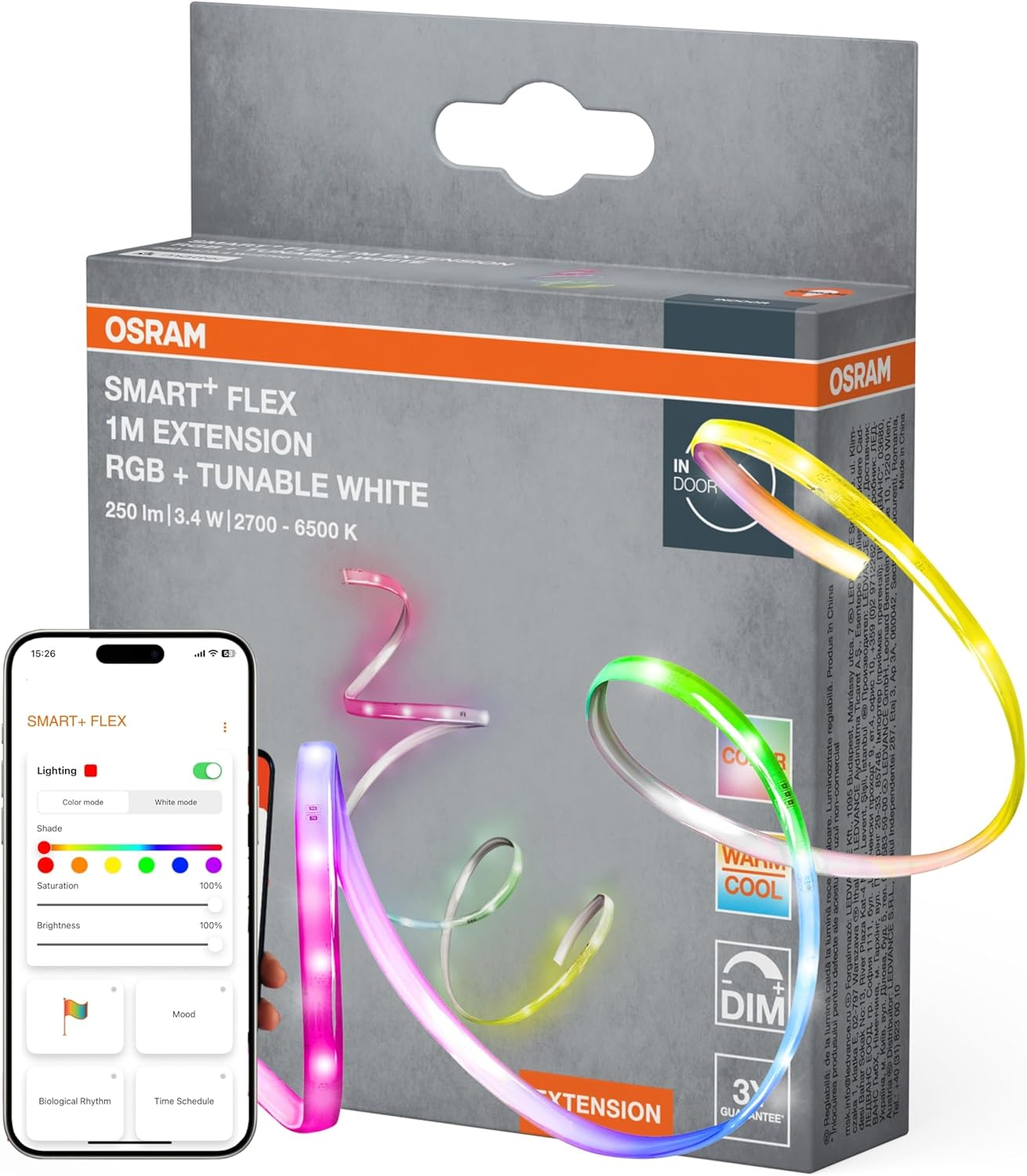 OSRAM Smart Matter Flex Decorative Extendable LED Strips with Matter Technology, EXT RGBTW, Multicoloured and White, Dimmable, 2 M, Non-Interchangeable Bulb image number 1