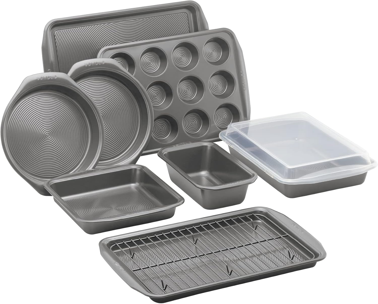 Circulon Momentum Non Stick Bakeware Set - 10 Piece Baking Set with Baking Trays, Cake Tins, Muffin Tray and Cooling Rack, Carbon Steel, Dishwasher Safe image number 1