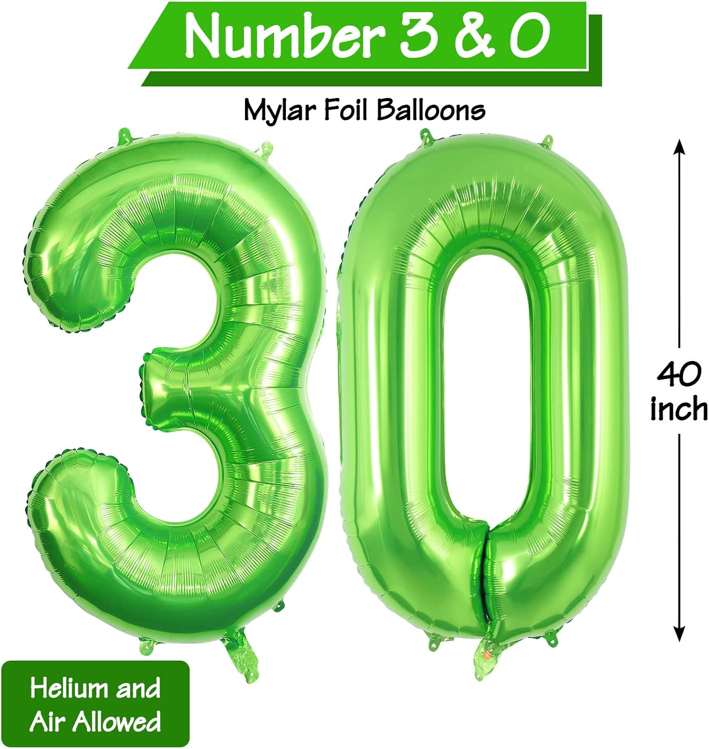40 Inch Green 30 Number Balloons, Jumbo Foil Balloons for 30Th Birthday Party Decorations Supplies / 30Th Anniversary Event - Blue image number 6