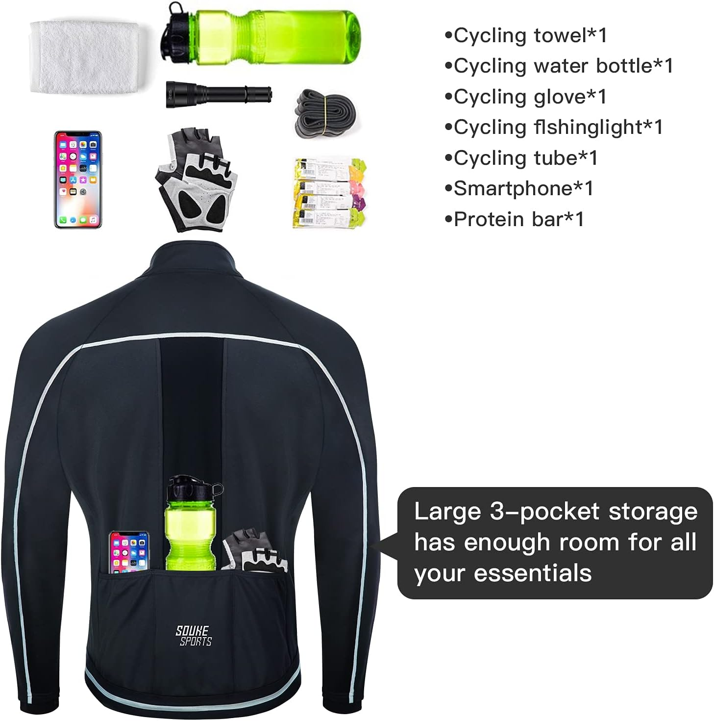 Souke Sports Men'S Winter Cycling Jacket Warm Windproof Running Thermal Windbreaker Bike