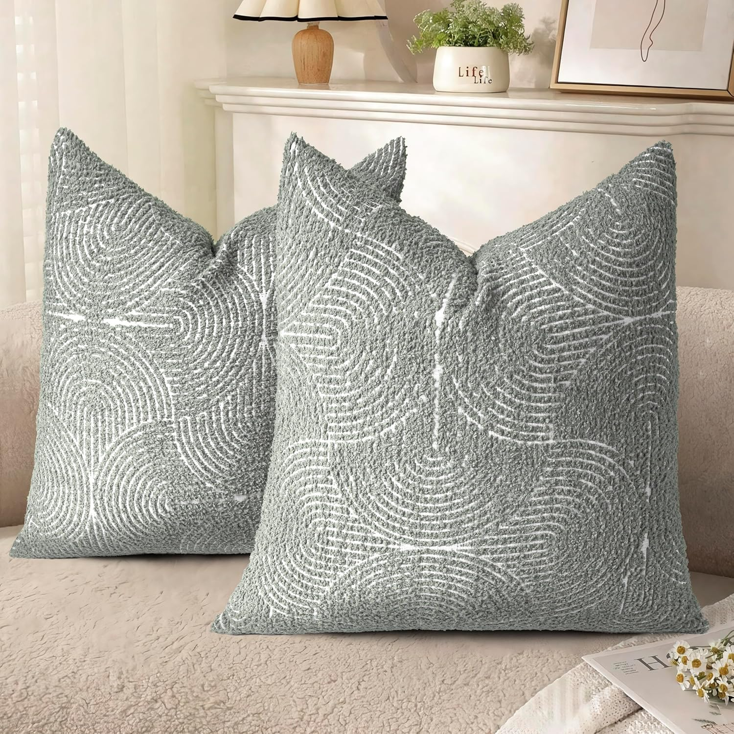 AELS Boho Decorative Textured Throw Pillow Covers 12X20, Organic Modern Mid Century Rainbow Tufted Pillow Case, Farmhouse Rustic Geometric Woven Cushion Case for Bed Couch Sofa, Mustard Yellow