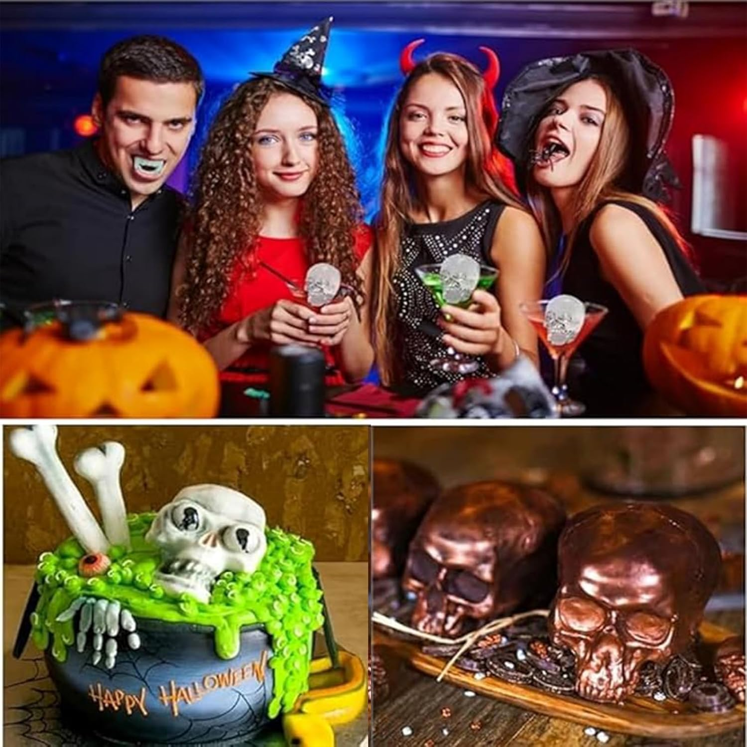 4 Cavity 3D Skull Ice Cube Mold,Easy Release Silicone Mold， for Whiskey,Easy Release Silicone Mold，Bourbon, Cocktails and Juice(Black) image number 1