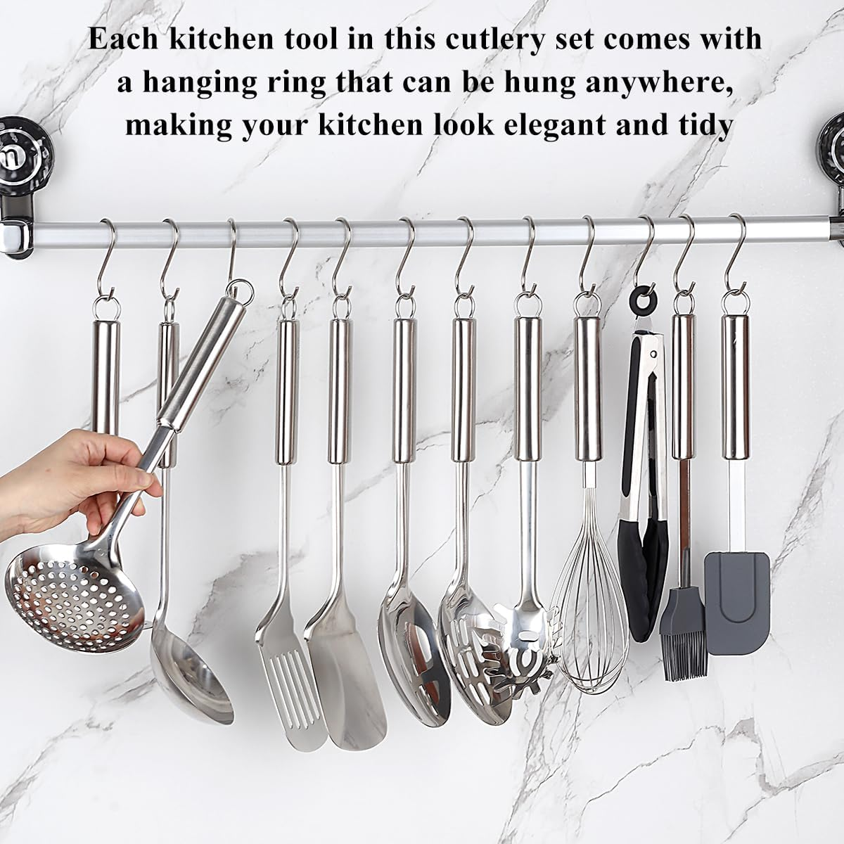 Reanea Kitchen Utensils Set, 39 Pieces Stainless Steel Cooking Utensils Set, Spoon Spatula Set with Sturdy Stainless Steel Utensil Holder, Dishwasher Safe image number 1