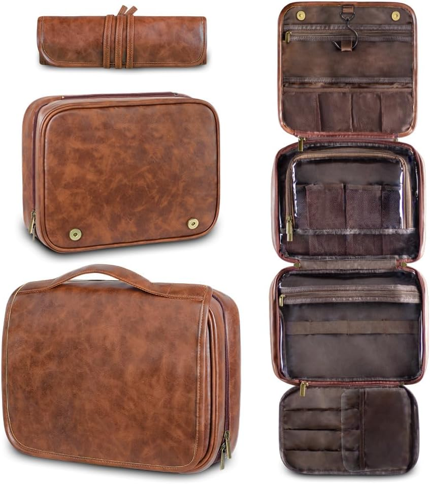 Hanging Toiletry Bag for Men and Women &ndash; 3-In-1 Travel Organizer, Water-Resistant PU Leather Dopp Kit, Large Makeup & Shaving Bag for Toiletries Accessories image number 6