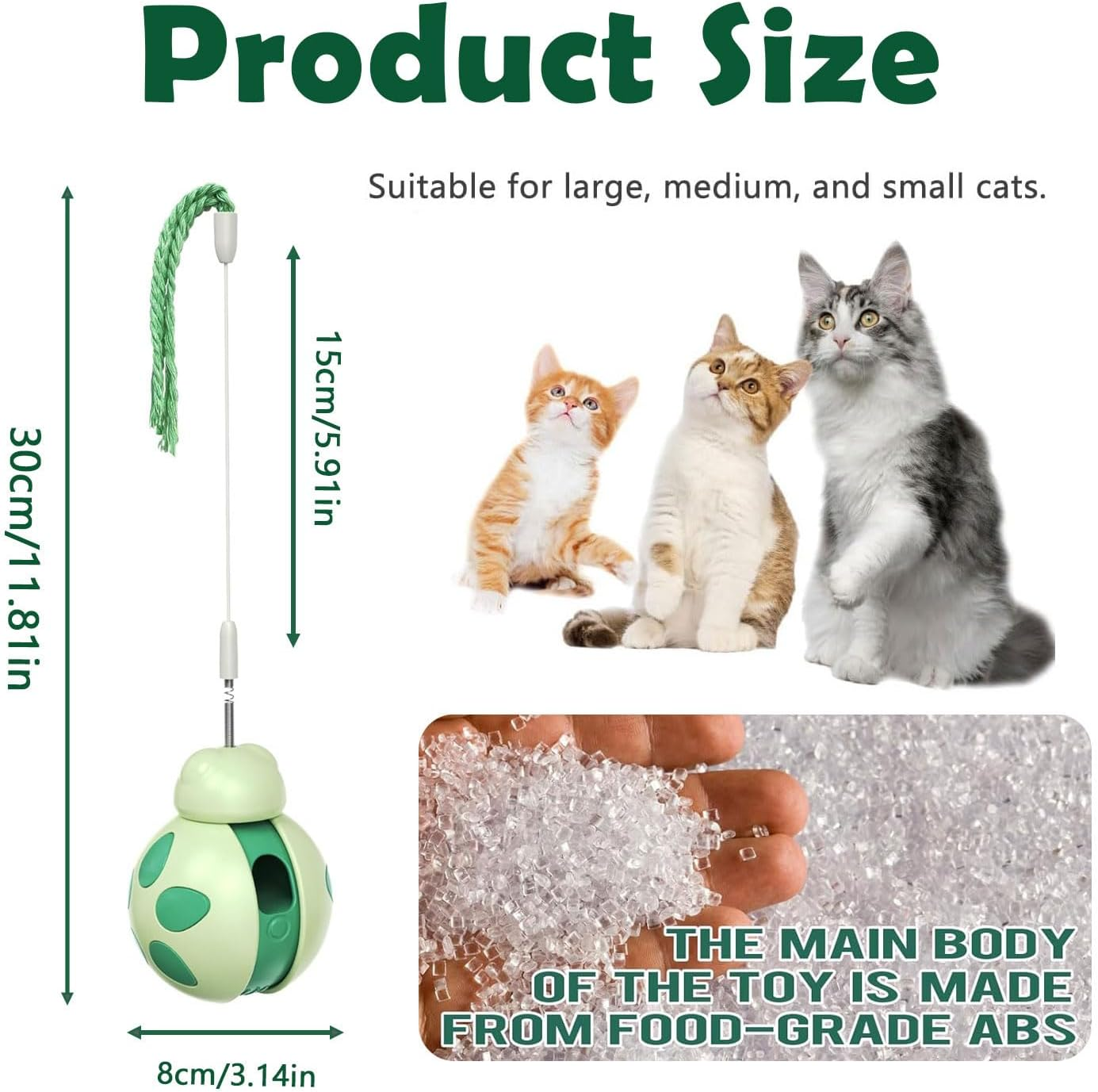 TKINRIC Interactive Cat Toy for Indoor Cats,Attractive Cat Treat Dispenser, Cat Puzzle Feeder, Tumbler Kitten Toys with Cat Wand,Cats Presents for Exercise/Boredom Relief(Green) image number 3