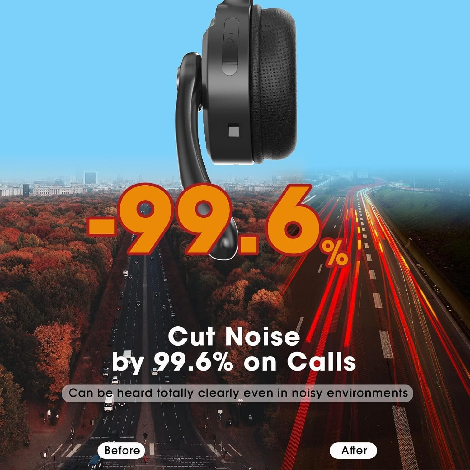 Bluetooth Headset with Microphone, Wireless On-Ear Noise Cancelling Headphones with Charging Station, Phone Headset Mute Button for Laptop, Skype, Call Center, Office, Trucker image number 3