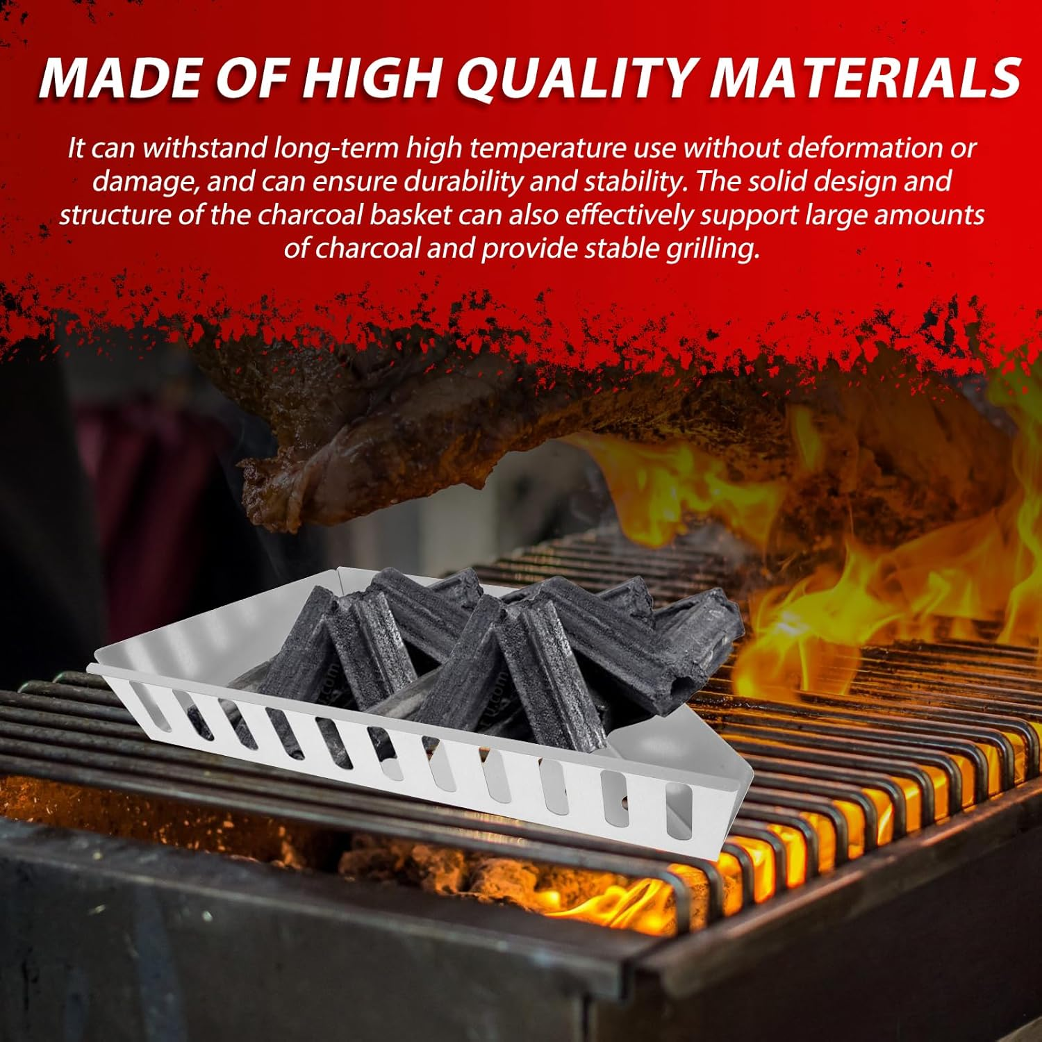 2 Pcs Charcoal Baskets Steel Charcoal Basket Holder Barbecue Grilling Charcoal Holder 38.5 X 11 X 7.5Cm Charcoal Grill Basket Heat Resistance Charcoal Holders for Grill image number 5