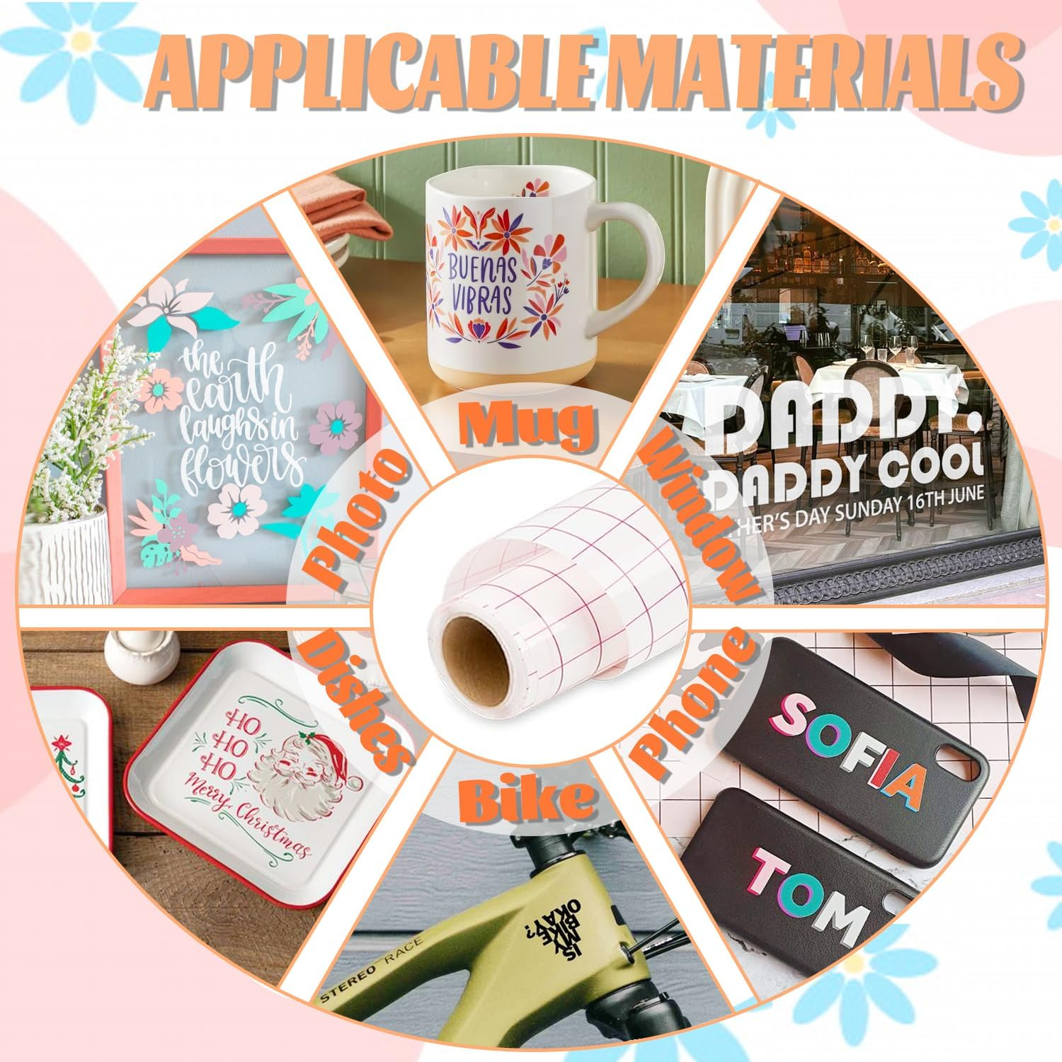 THANMAO Clear Vinyl Transfer Paper Tape Roll 12" X 50 Ft,Red Alignment Grid Clear，Transfer Paper for Cricut Silhouette Cameo Transfer Paper for Adhesive Vinyl/Decals/Signs/Windows/Stickers