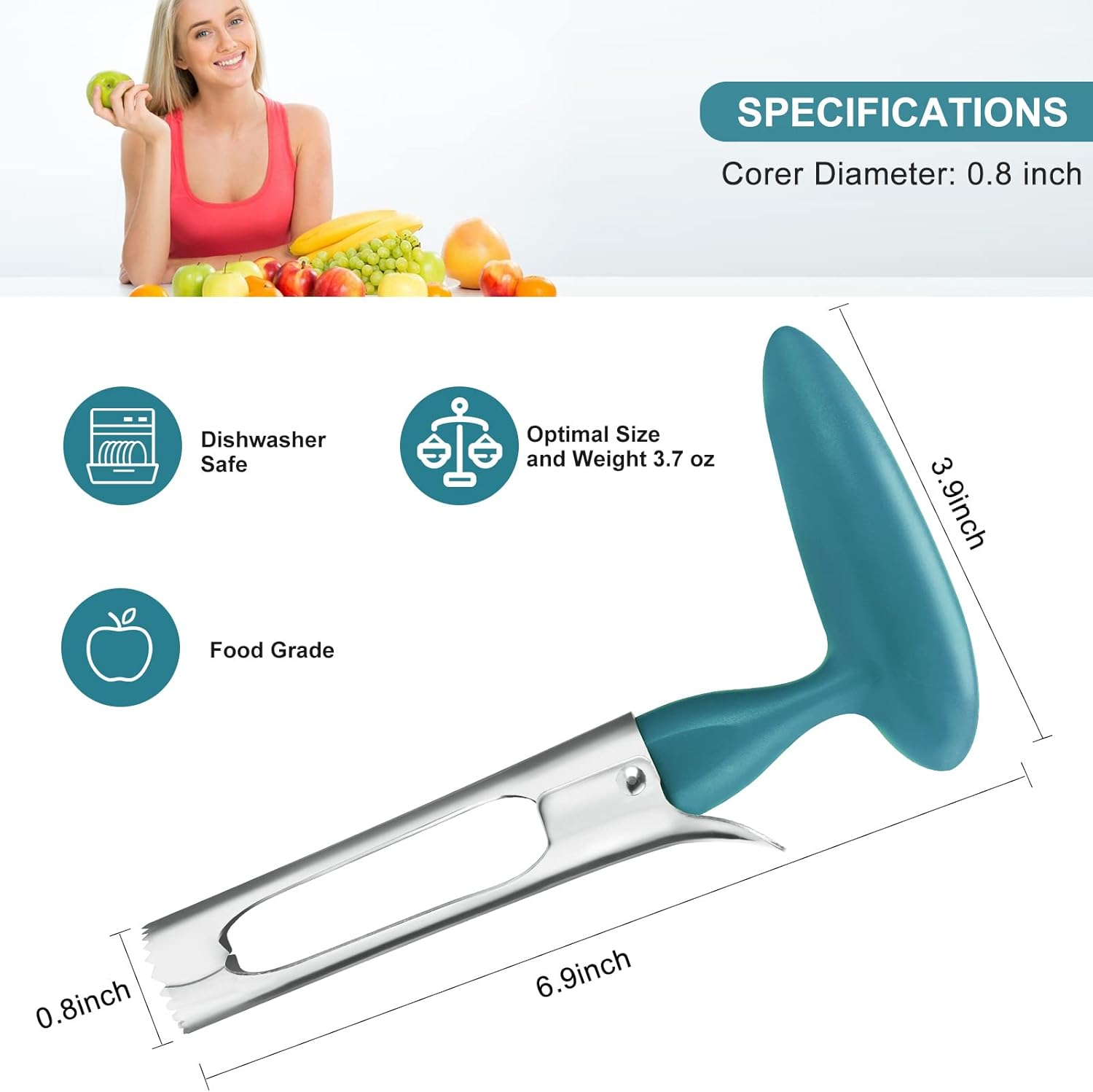 SCHVUBENR Premium Apple Corer Tool - Easy to Use and Clean - Sturdy Apple Remover with Sharp Serrated Tips - Stainless Steel Corers for Apple and Pear - Core Fruits with Ease (Blue) image number 1