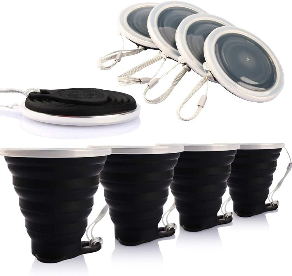 ME.FAN Silicone Collapsible Travel Cup - Silicone Folding Camping Cup with Lids - Expandable Drinking Cup Set - BPA Free, Portable, Graduated [9.22Oz]