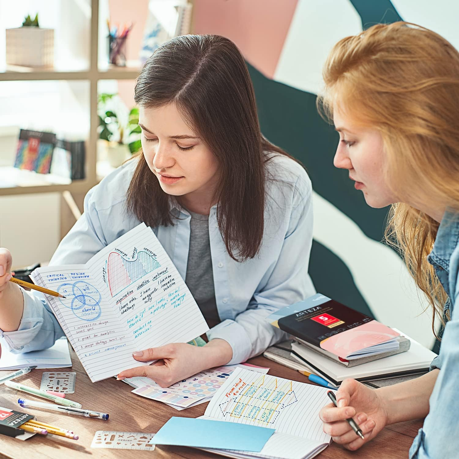 Arteza Pocket Notebooks, Set of 5, 5 X 8 Inches, 40 Sheets Each, Butterfly Designs, 2 Dotted, 2 Ruled, and 1 Blank Softcover Journal with Smooth Paper, Art Supplies for Writing and Sketching image number 6