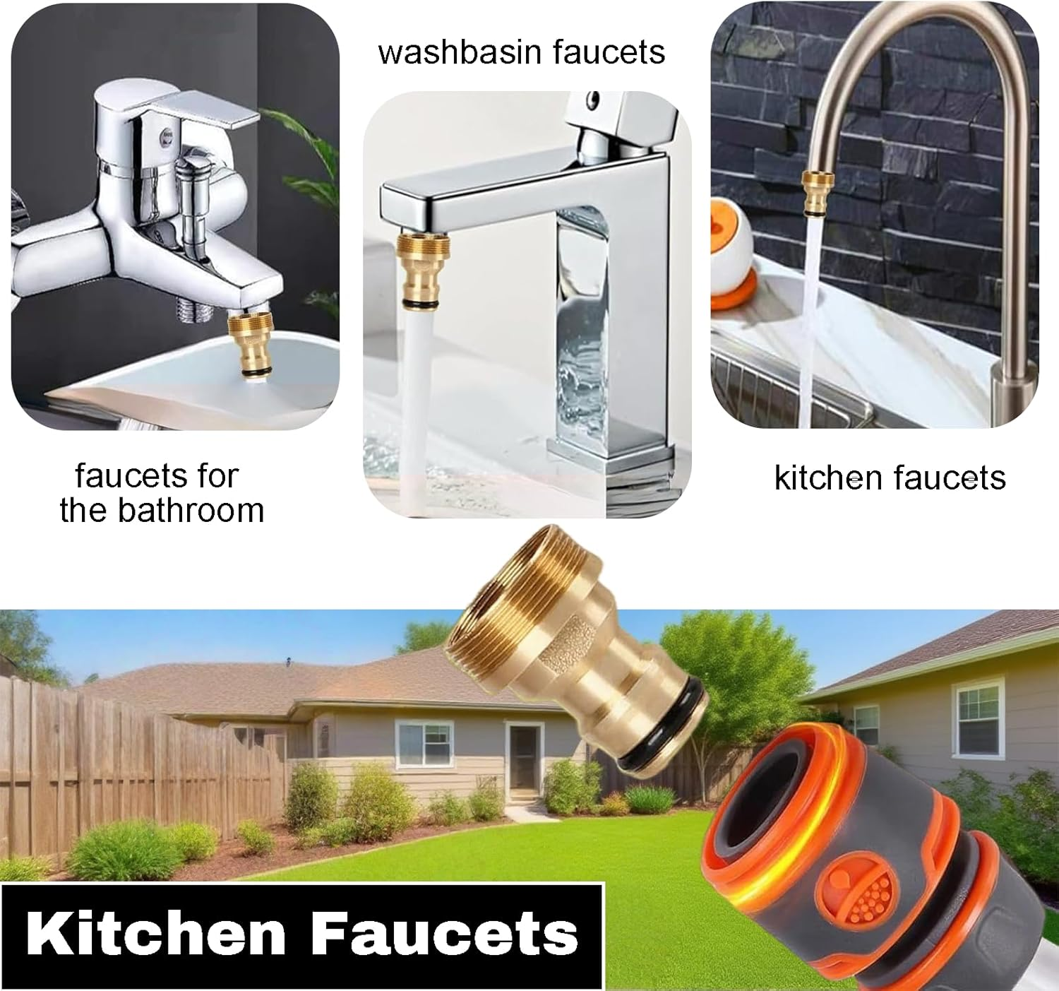 Garden Hose Pipe Adapter - 22Mm Female 24Mm Male Threaded Tap Connector Fittings for Kitchen Sink and Bathroom, Brass Mixer Hose Connector image number 3