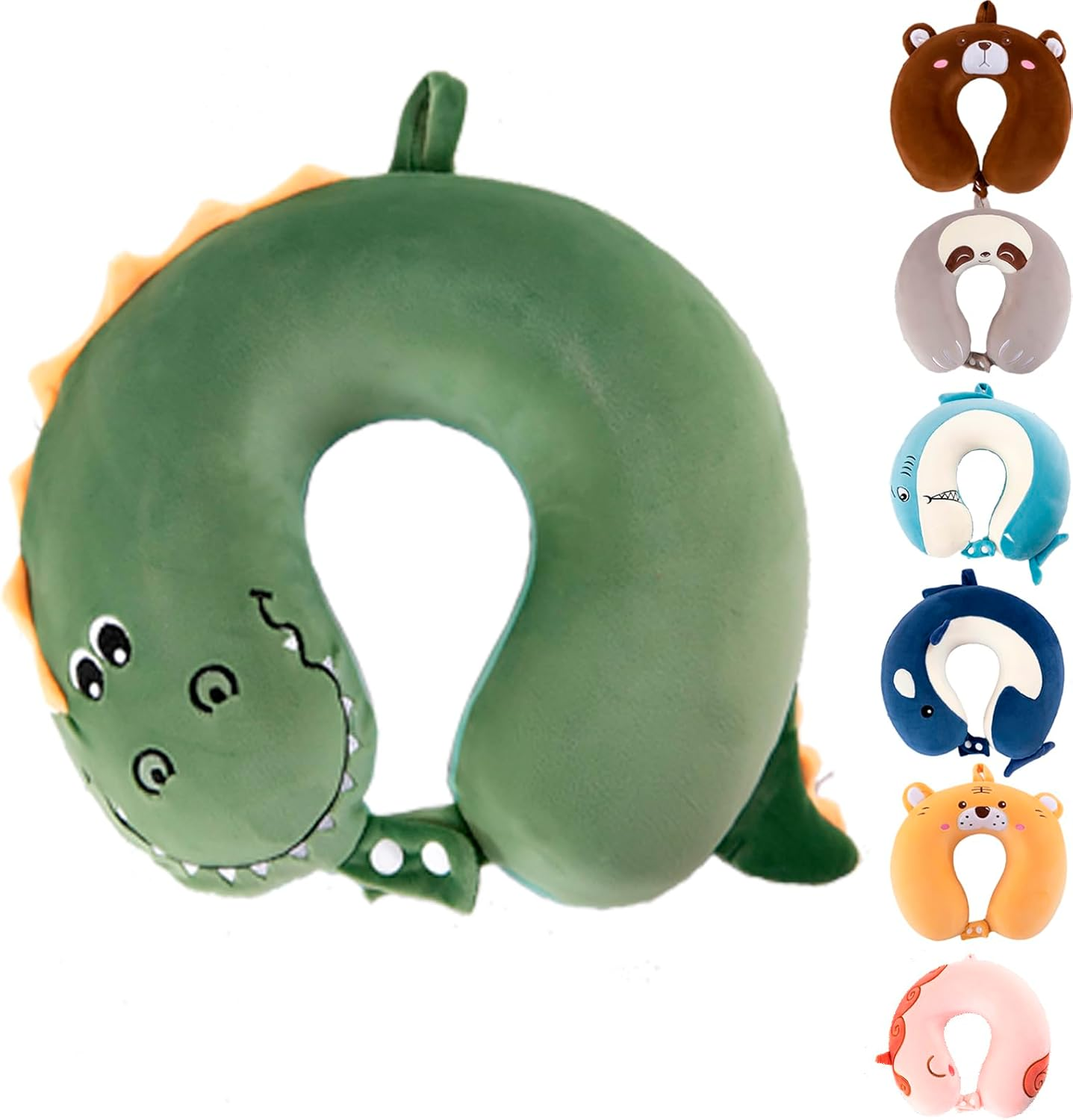 Kids Neck Pillow for Traveling, Upgraded Cartoon Cute Travel Neck Pillow for Kids Boys & Girls, Airplane Memory Foam Travel Pillow for Flight Headrest Sleep, Portable Plane Accessories (Crocodile)