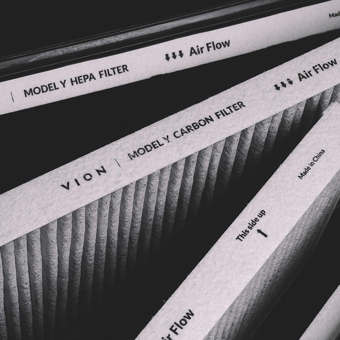 VION Model Y Front Trunk HEPA Carbon Air Filters Kit - (2X HEPA Filters and 2X Carbon Filters per Package) - 4 Packs per Package with Installation Tools