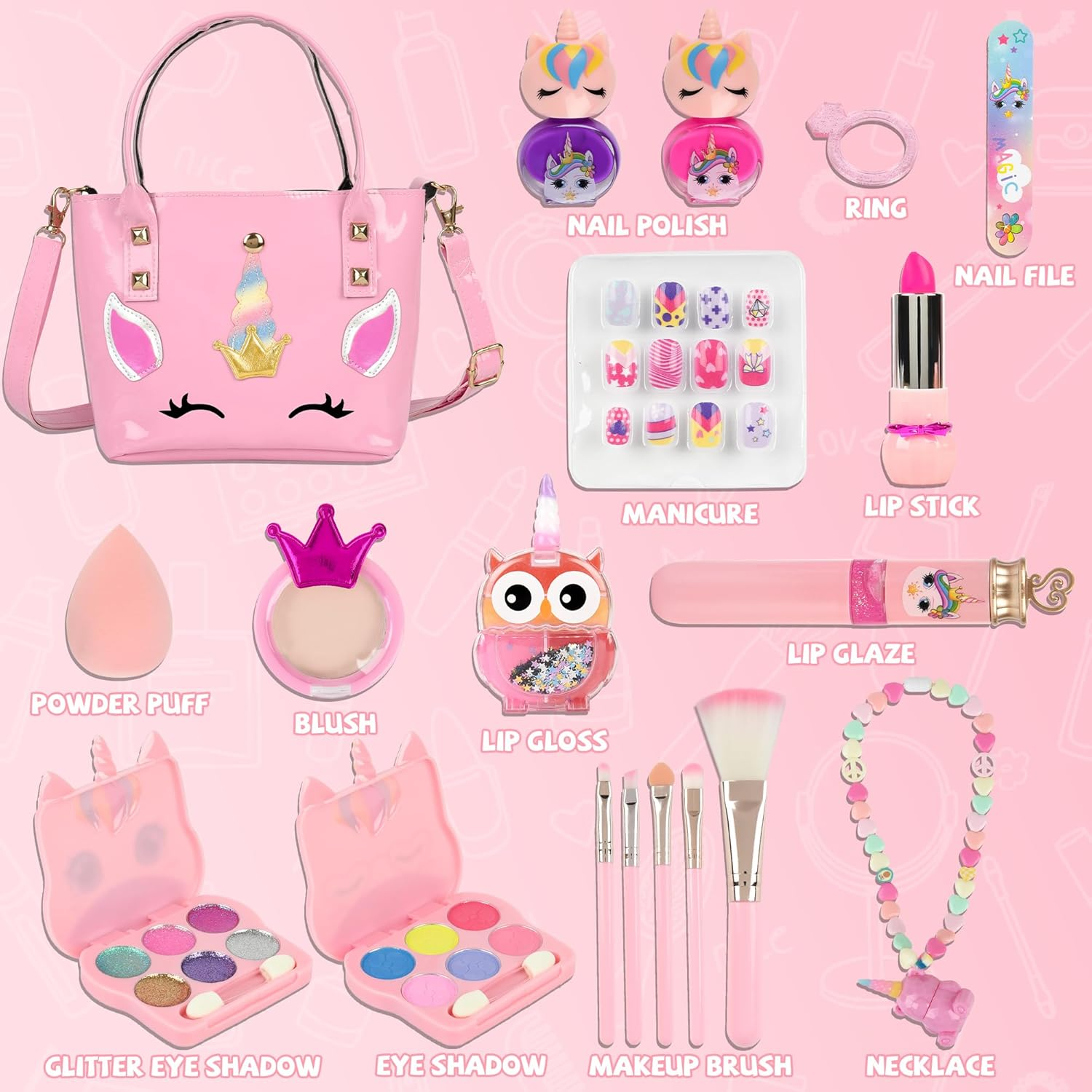 Kinderlolo Makeup Kit for Kids, Washable Cosmetic Set as Princess Birthday Gift Toy with Bag, Children Cosmetic Beauty Set for Girls Age 4 5 6 7 8 9 10 Year Old image number 1