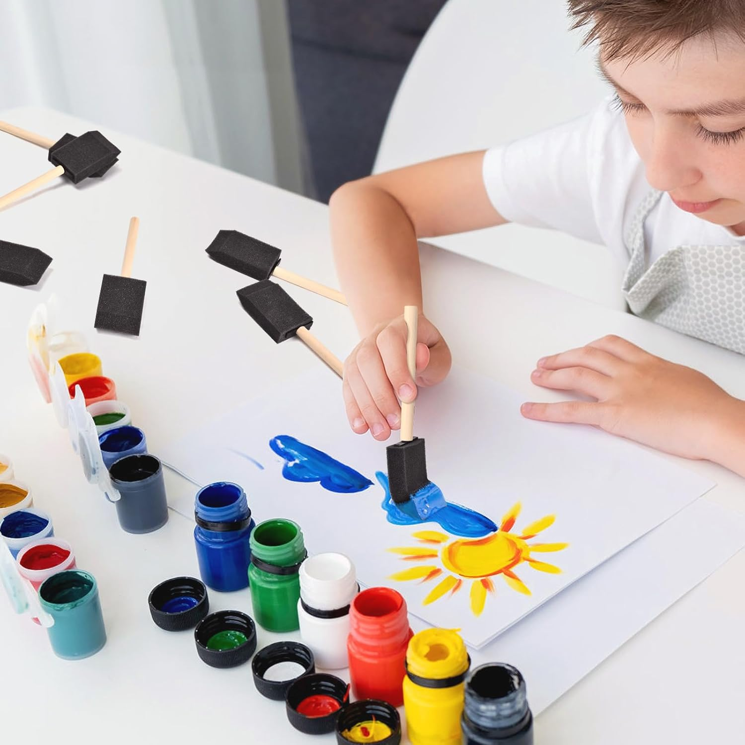 Foam Paint Brushes, 1.6 Inch, 8 Count, Sponge Paint Brush, Foam Brushes for Painting & Staining, Craft & Art Paint Sponges image number 5