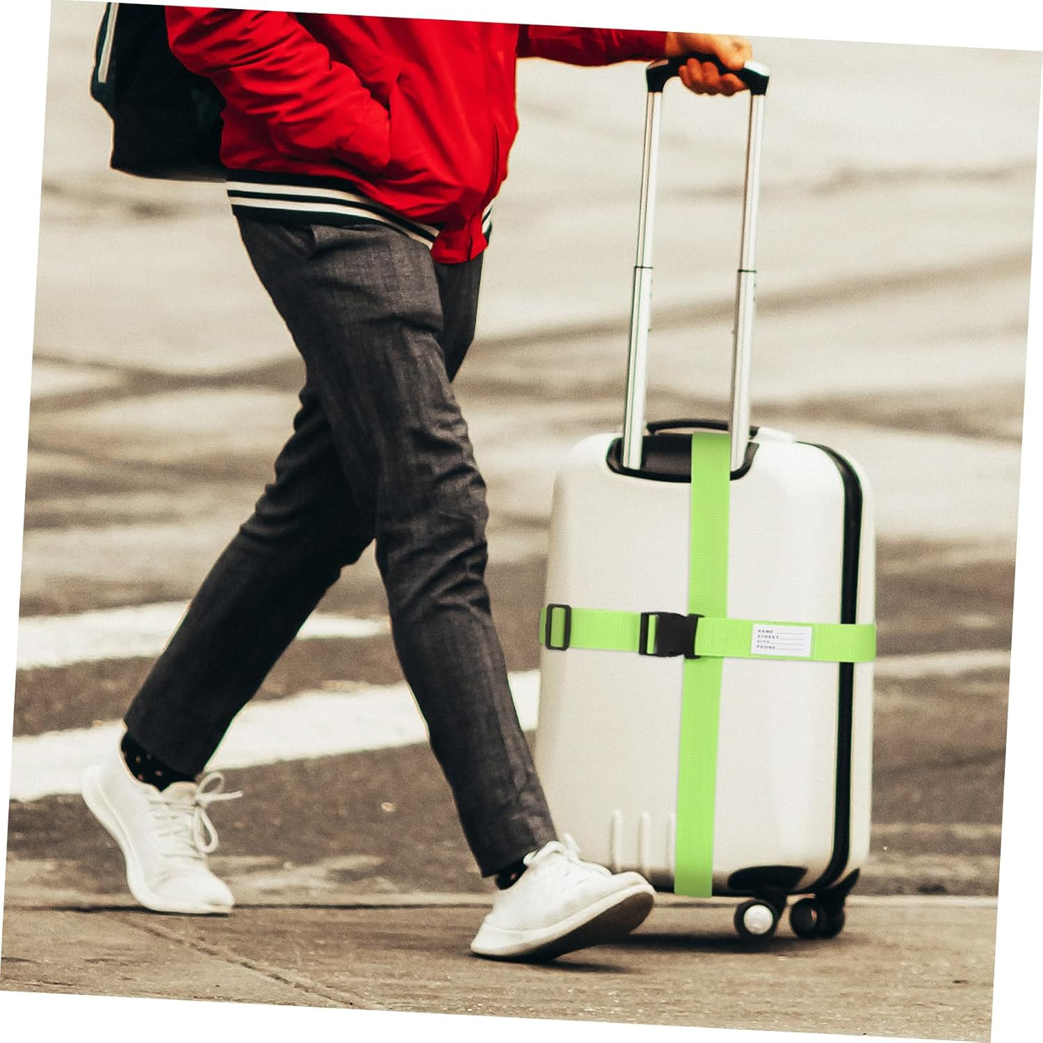 Gogogmee 4Pcs Luggage Straps Accessories Band Name Webbing Suit Stretchy for Ratchet Tags Grips Luggage Bag Strap Travel Elastic Bungee Polypropylene Green