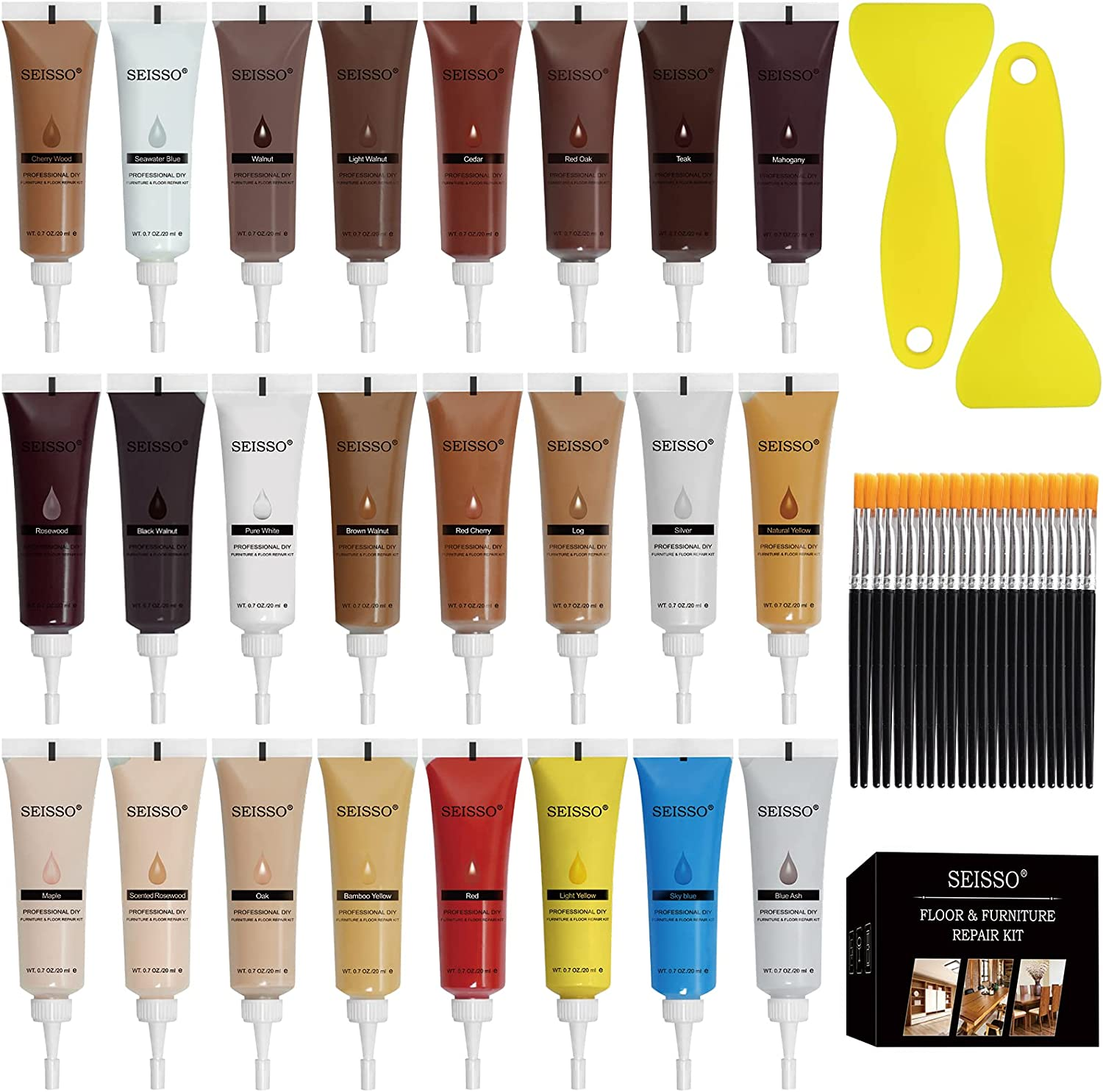 Wood Repair Kit Wood Touch up Maker Restore Any Wood Furniture Wood Stain, 12 Colors Cover Surface Scratch for Wooden Floor Table, Filler Furniture Paint Oak, Cabinet, Door, Veneer, Cherry, Walnut