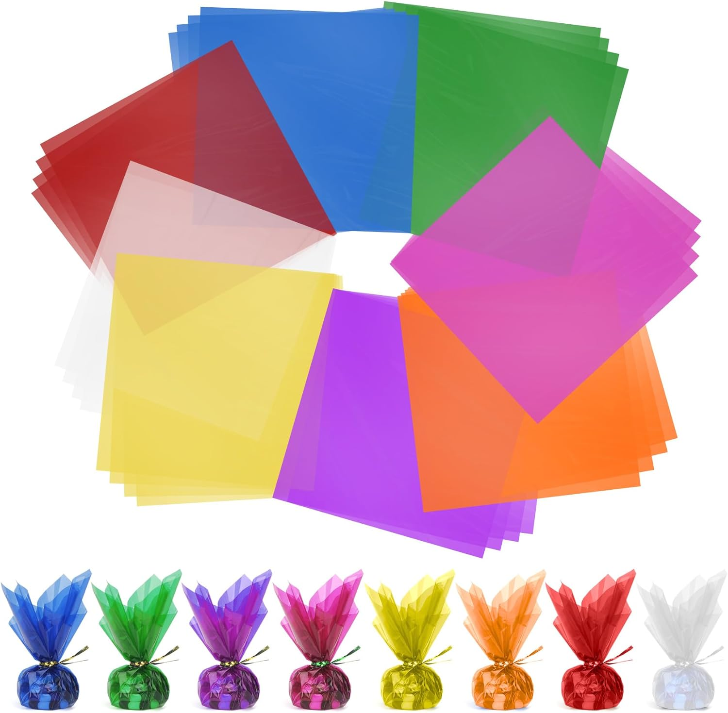 Cellophane Wrap, 120Pcs Cellophane Sheets, 8 Multi-Colors Colored Cellophane, 7.5X7.5 Inch Transparent Colored Plastic Wrap (Rainbow-120Pcs) image number 4
