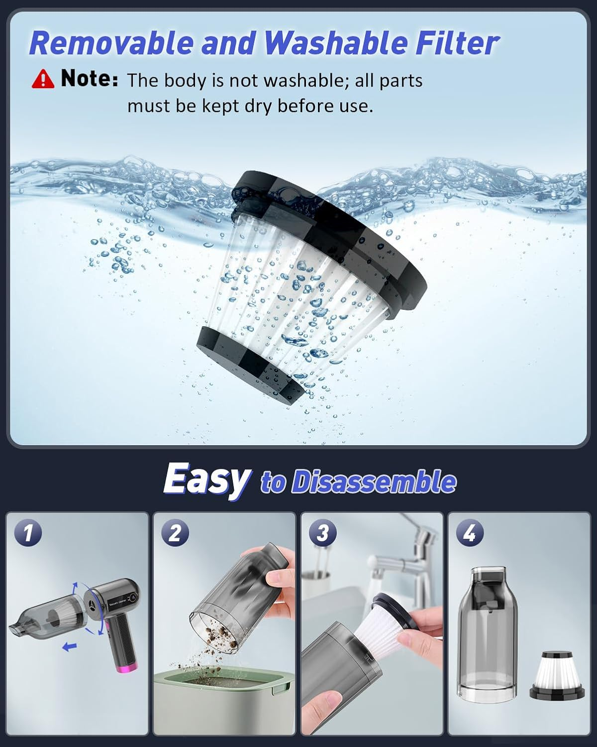 Car Vacuum Cleaner, 15000PA Mini Portable Handheld Car Vacuum Rechargeable Dust Buster, Wireless Air Blower, LED Display Powerful Cordless Vacuum Cleaner for Home Pet Hair Office (Red) - Red image number 5