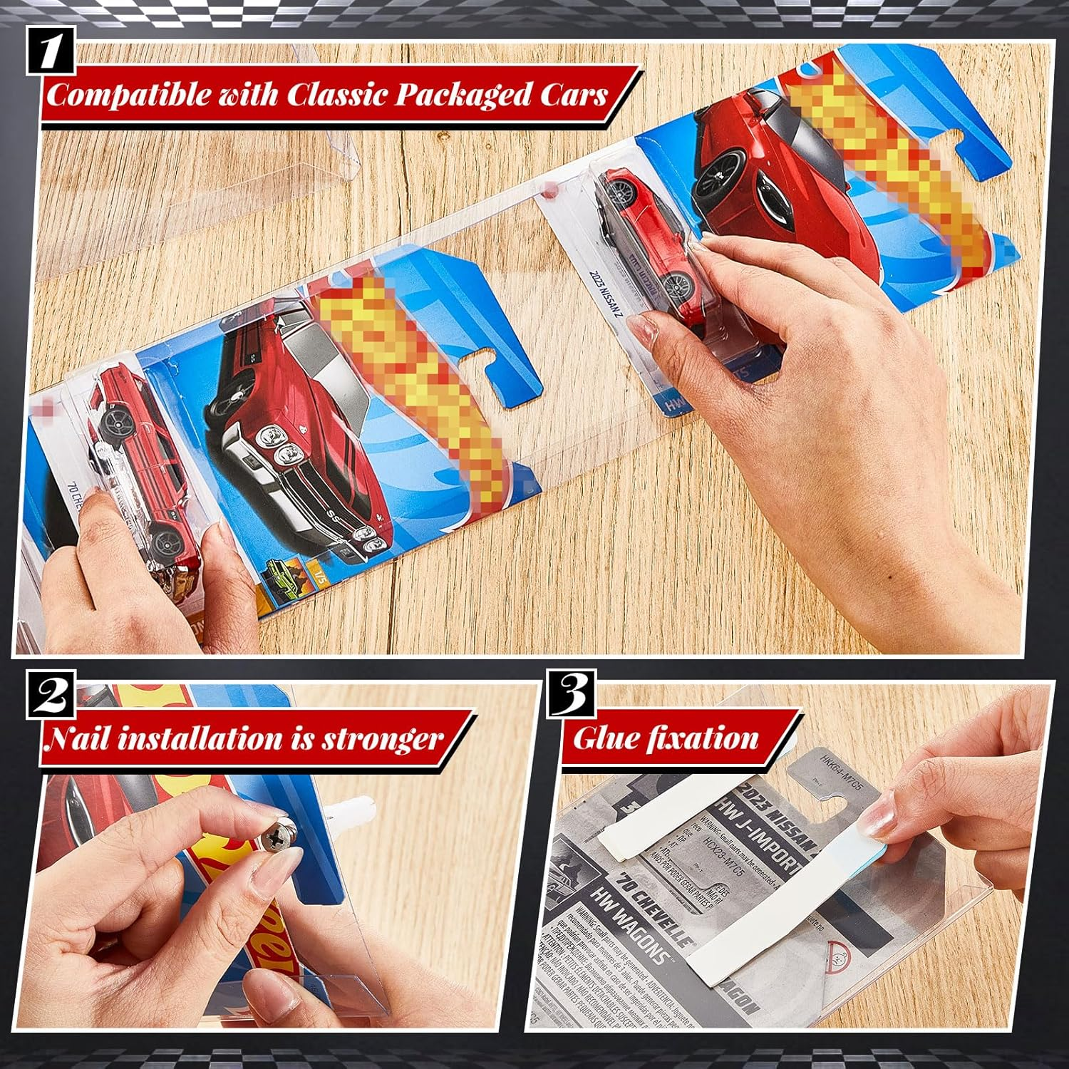 Rattanview 10 Pcs Model Car Display Cases Wall Mount Holds up to 100 Cars Compatible with Hot Wheels Toy Car Organizer Diecast Blister Car Display Shelf for Packaged Small Wheels Storage (16.7 X 4.4) image number 3