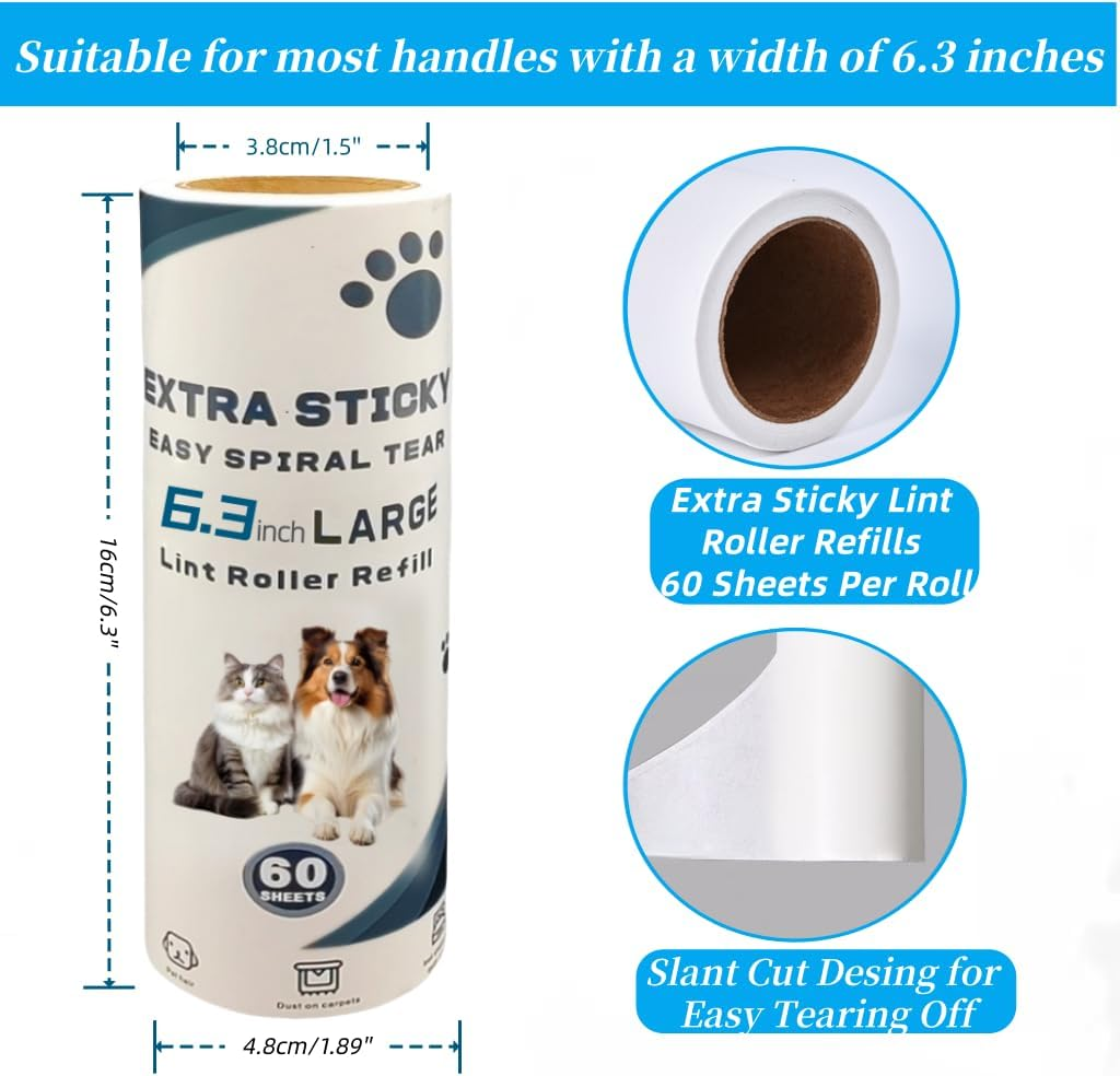 Bryzant Large Lint Roller Refills 6.3 Inches Pet Extra Sticky Refills 360 Sheets for Cat and Dog Hair Removal Clothes Carpet Couch Floor Remove Dust(6) image number 6