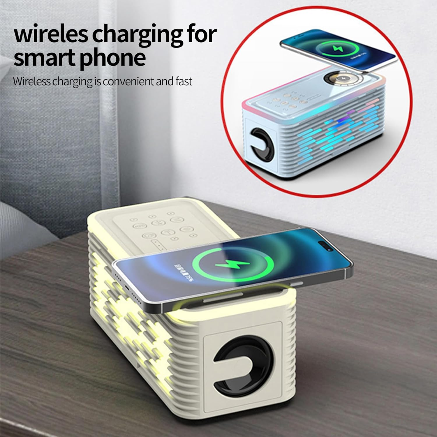 Wireless Charging Bluetooth Speaker, Stereo Surround Sound, 12 Hours of Playback, 24 Sleep Sound Effects, 5 Mood Lights, Support AUX, TF Card Input, Suitable for Boys, Girls, Family Holiday Gifts image number 3