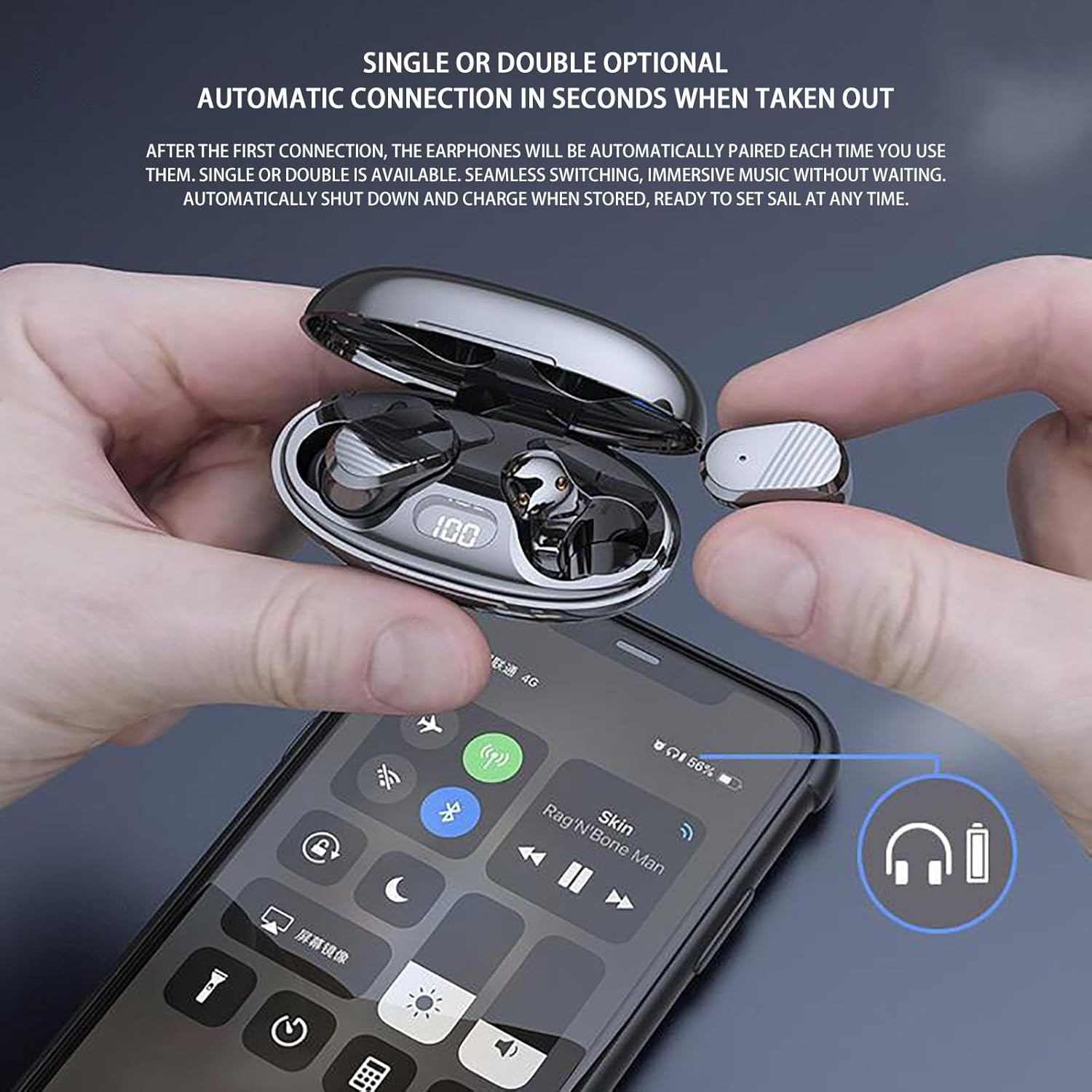 Echo Labs Ear Buds 2024 Edition, Wireless Audio Earbuds, Waterproof Bluetooth, LED Power Display (2Pcs Black) - Black image number 2