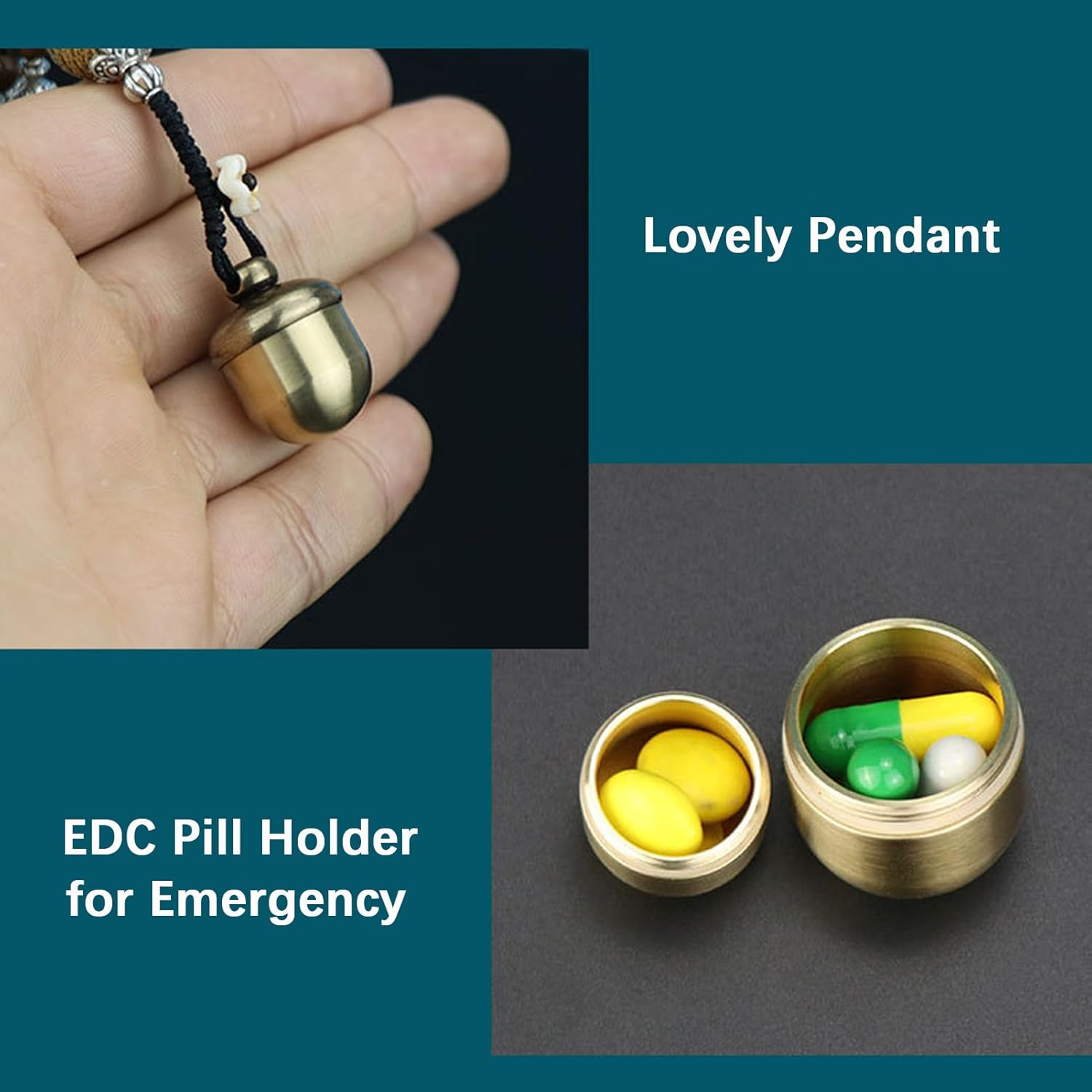 Keychain Pill Box Organiser, Waterproof Pill Holder with Lobster Clasp Clip, Brass Pill Container for Travel Pocket Purse, Cute Acorn Shape Pendant for Necklace, Small Portable EDC Pill Case with Keyring for Outdoor/Daily/Emergency