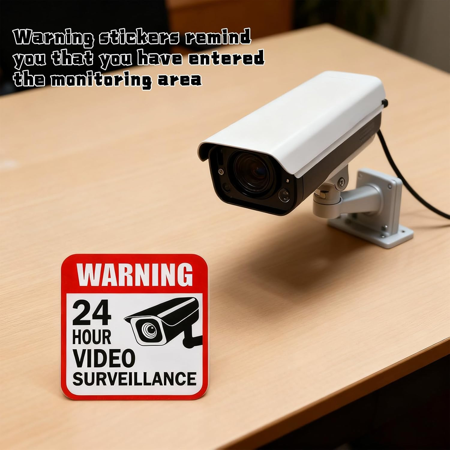 10Pcs Self-Adhesive Warning Sticker, CCTV Logo Sticker, 24-Hour Video Surveillance No-Entry Warning Sign, Video Surveillance Sign for Home Safety