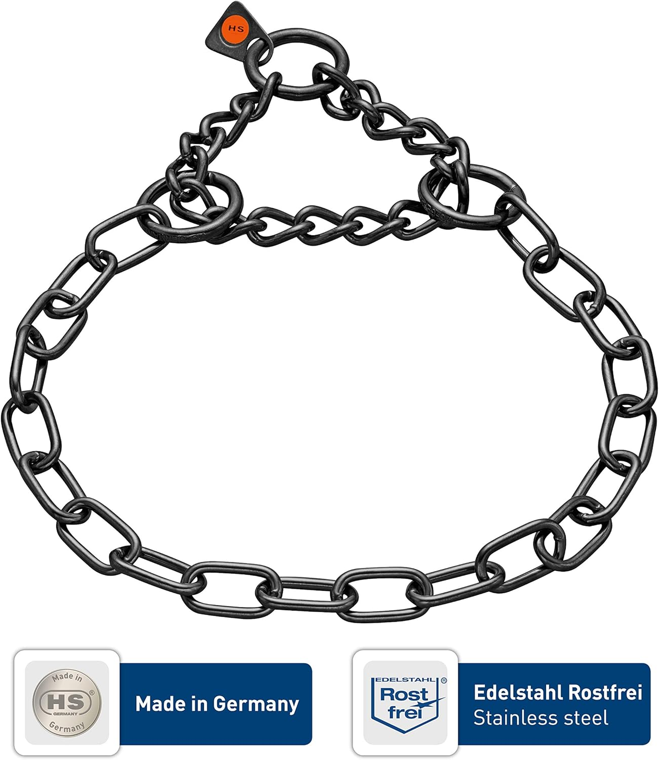 Herm Sprenger &ndash; Black Stainless Steel Fur Saver Dog Collar &ndash; Medium Link &ndash; Professional Training Collar &ndash; Assembly Chain &ndash; Correction Slip Chain &ndash; Made in Germany (22 Inches (55 Cm)) image number 6