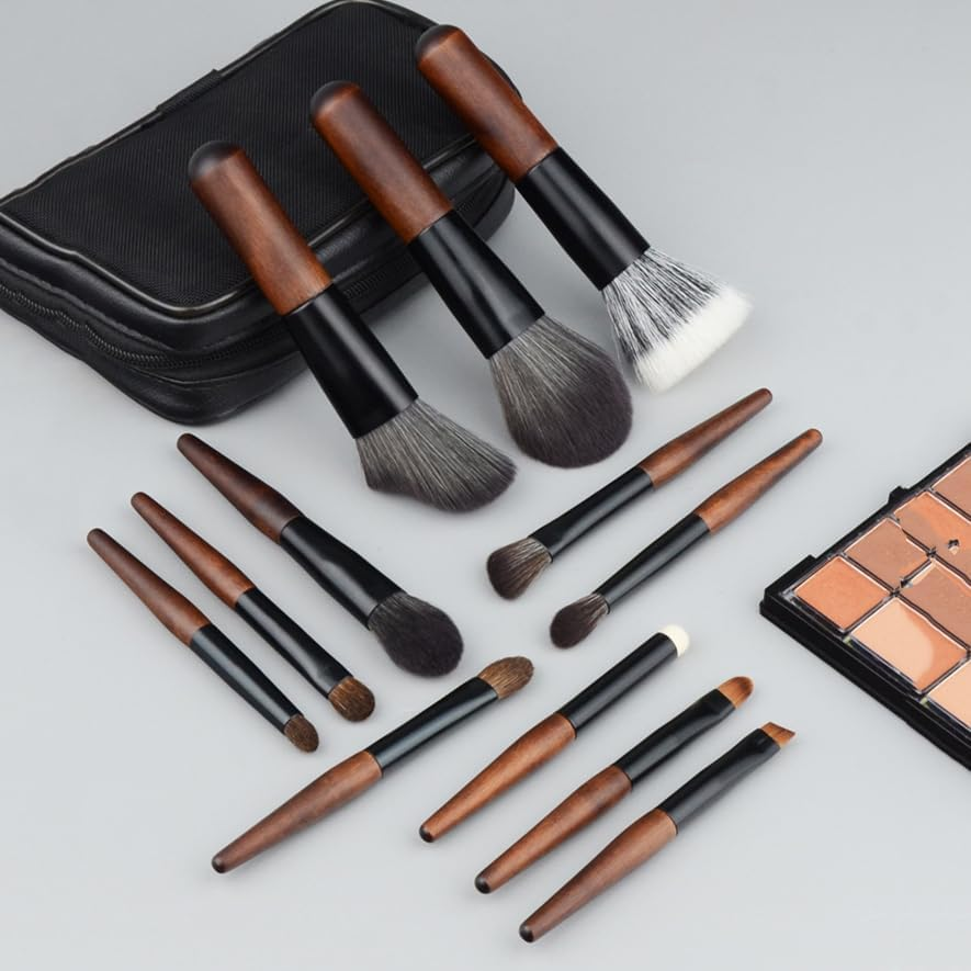 Makeup Brushes Set 12 Pcs Mini Travel Makeup Brush Set with Case, Travel Brush Set for Loose Powder, Contour, Blush, Concealer, Eyeshadow, Brow Brushes Tool Kit image number 1