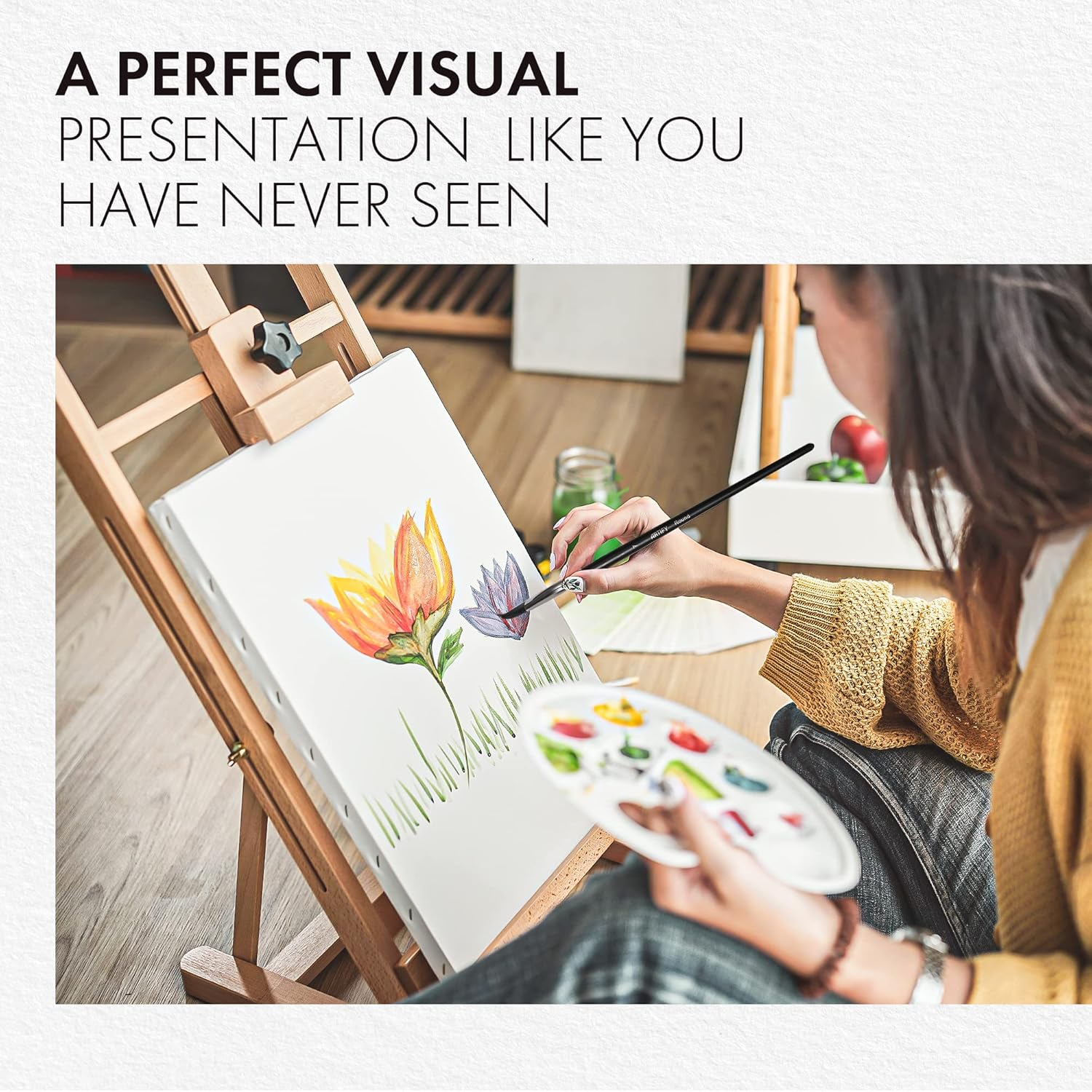 ARTIFY 12 Pcs Watercolor Paint Brushes Premium Nylon Hair Paint Brushes for Oil Painting Acrylic Painting for Kids and Adults, Beginner and Artist, Figger round Flat Cat'S Tongue Shape, Black image number 5