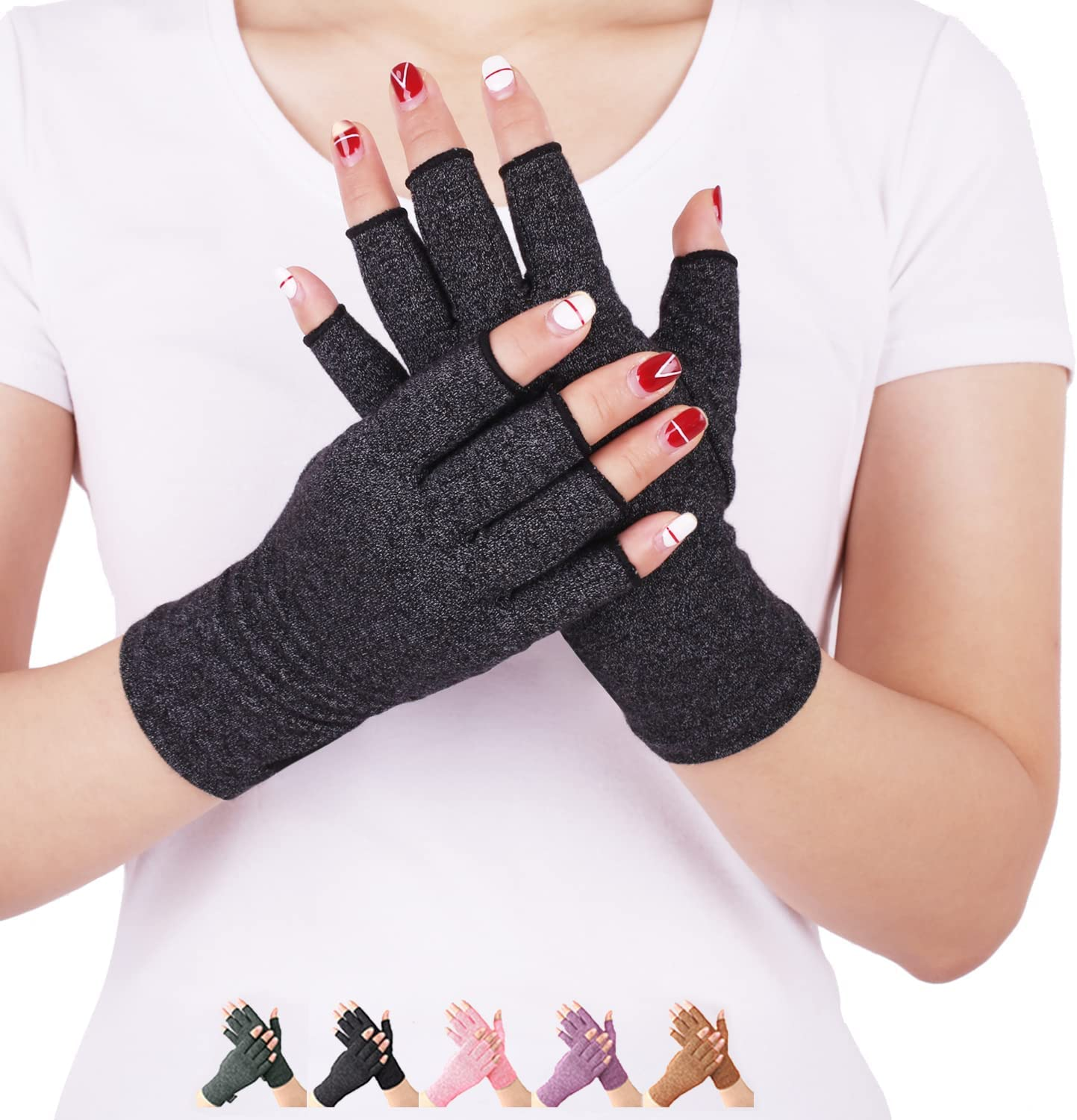 Arthritis Compression Gloves Relieve Pain from Rheumatoid, Rsi,Carpal Tunnel, Hand Gloves Fingerless for Computer Typing and Dailywork, Support for Hands and Joints (Black, Large)