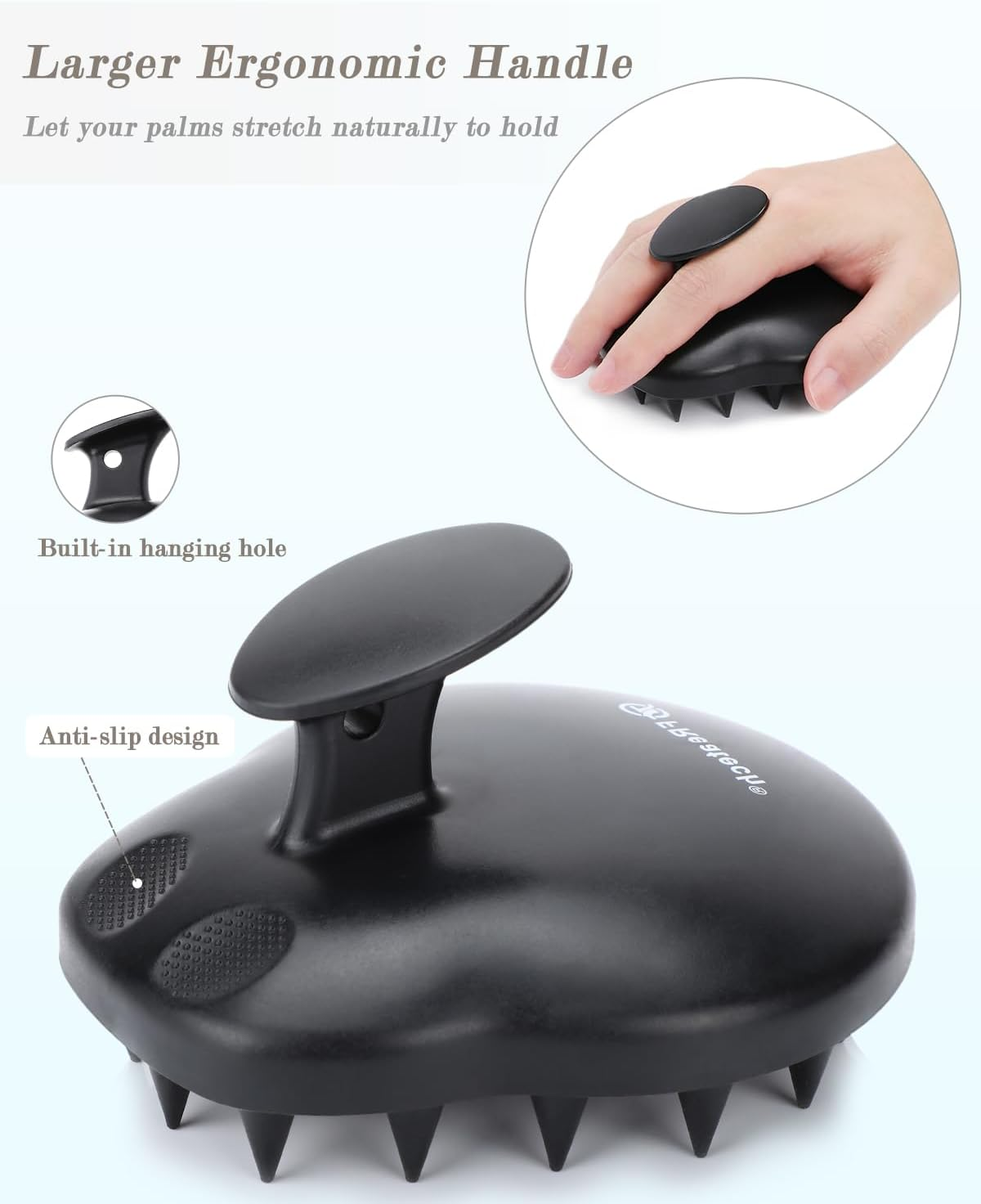 FREATECH 100% Silicone Hair Scalp Massager Shampoo Brush for Scalp Care and Hair Growth, Waterproof Shower Hair Scrubber Scalp Exfoliator for Dandruff and Buildup, Sturdy and Hygienic, Black