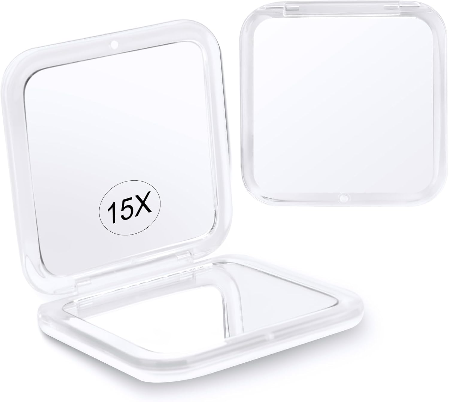 SANTOO Compact 15X Magnifying Makeup Mirror for Travel, Small Pocket Mirror-Handheld, Foldable & Portable 2-Sided with 15X Magnifying and 1X Mirror for Purses - Square 3.3 X 3.3 Inch (Black)