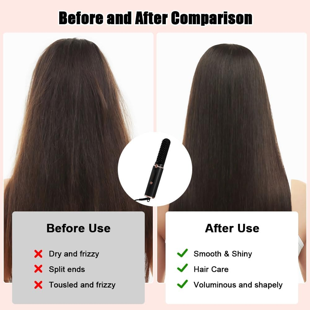 Mesen Straightening Brush, Anti-Scald Straightener, Negative Ion Hair Straightener Brush with LED Screen, 4 Levels Temperature, 150 &deg;C - 230 &deg;C, Straightening Brush for on the Go for Hair and Styling