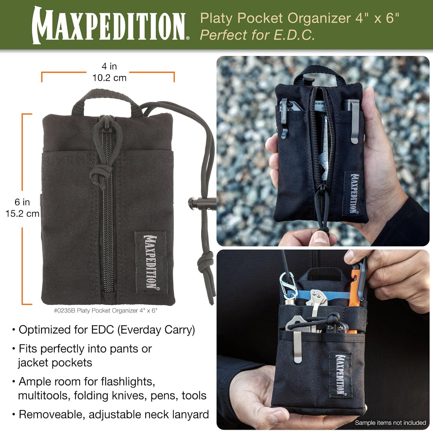 MAXPEDITION Platy Pocket Organizer, Durable EDC Tool Pouch for Men, Neck Wallet with Paracord Lanyard, Holds Flashlight, Multitool, Pen, Notebook