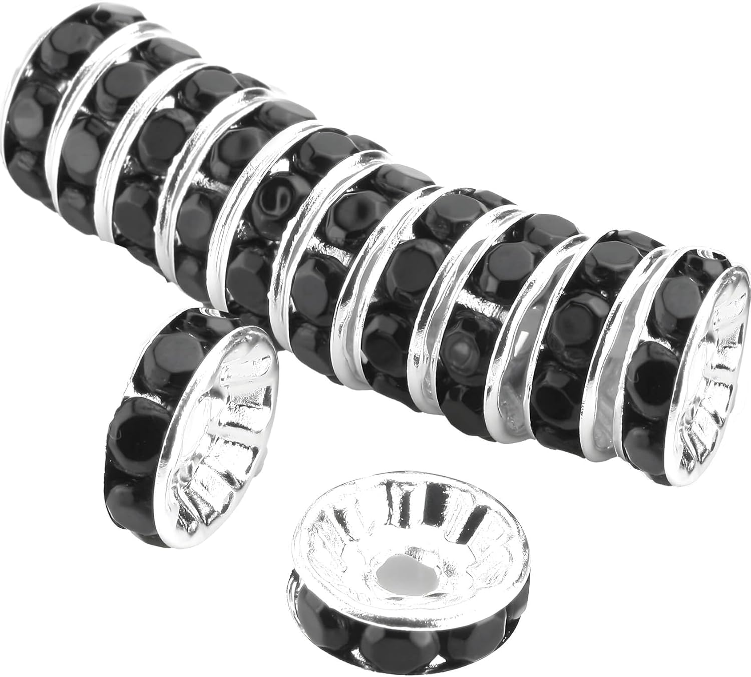 Allb 100Pcs Rondelle Spacer Beads Silver Plated Czech Crystal Rhinestone for Jewelry Making Loose Beads for Bracelets