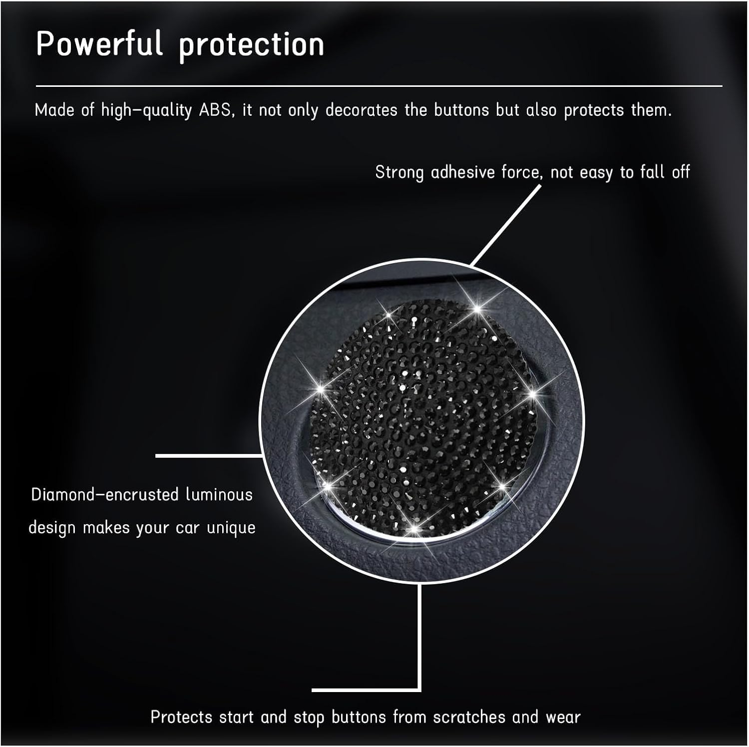 Bling Car Push to Start Button Cover, anti Scratch Ignition Button Protective Cap, Crystal Rhinestone Engine Button Sticker, Universal Auto Interior Decor Accessories (Black) image number 5