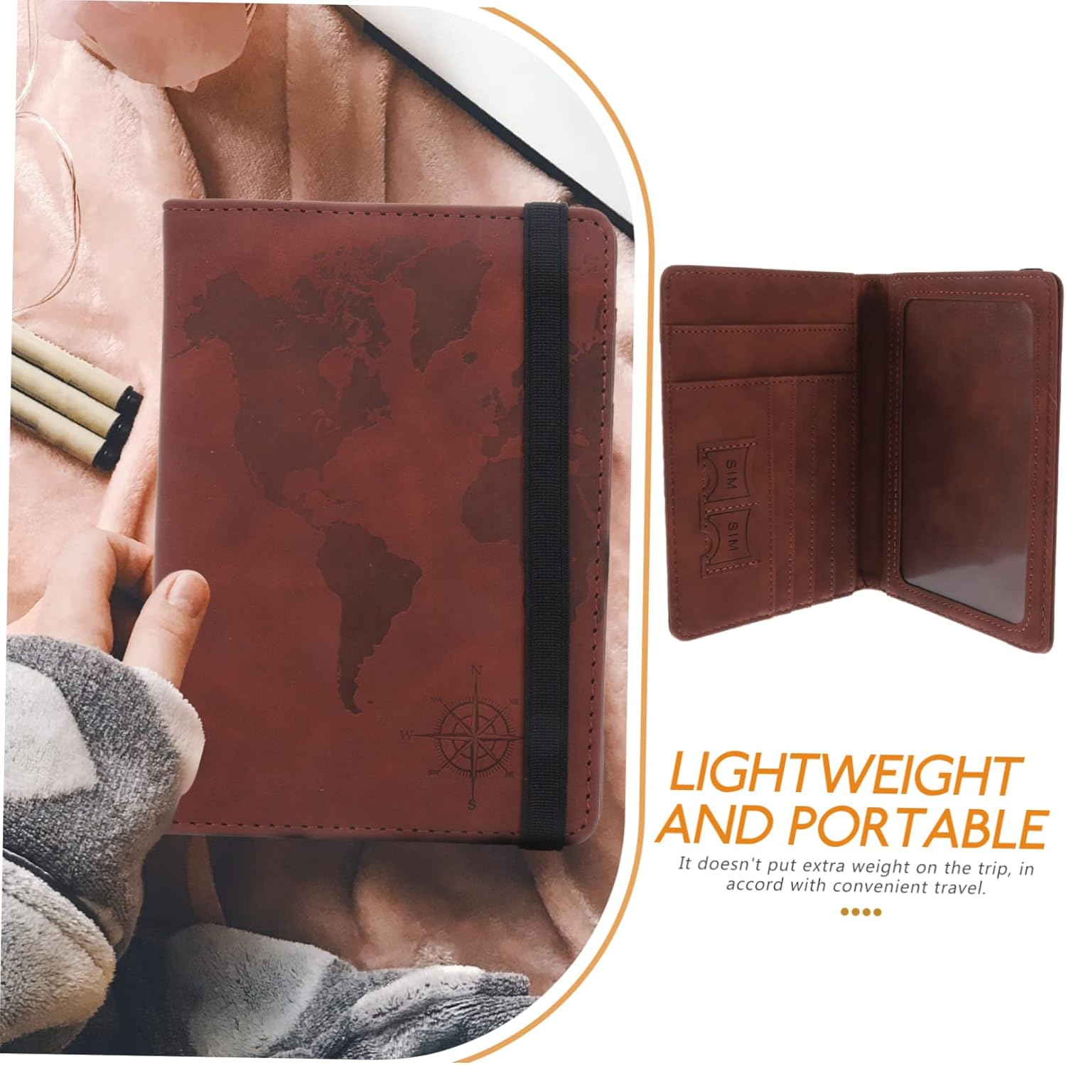 COSMEVIVI World Map Passport Holder Travel Passport Pouch Marble Pattern Id Card Employee Card Case image number 3