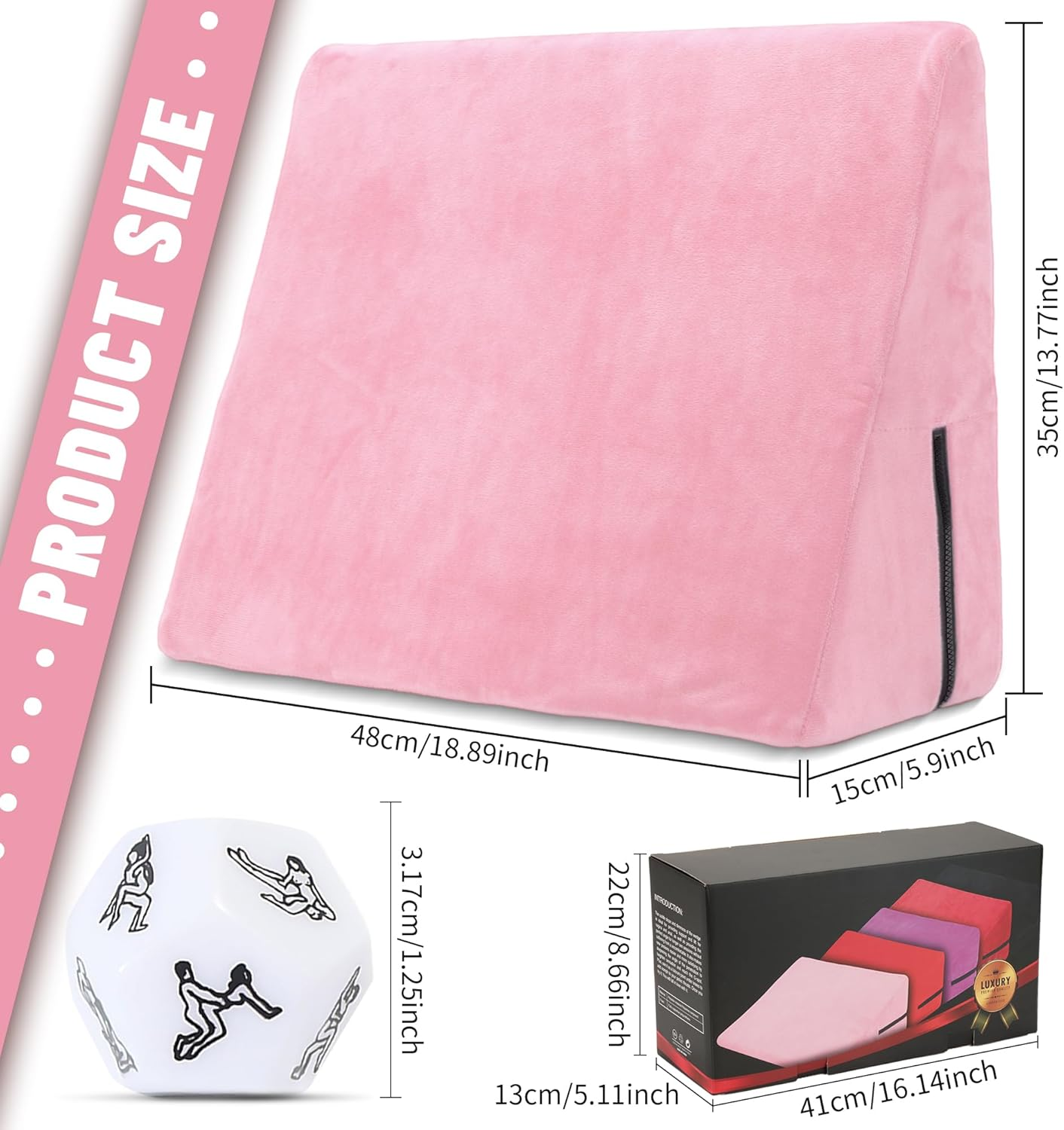Sex Pillow Wedge Position Pillow Sex Furniture Foam Sex Cushion and Dice Sex Games for Adult Couples (Pink) - Pink image number 2